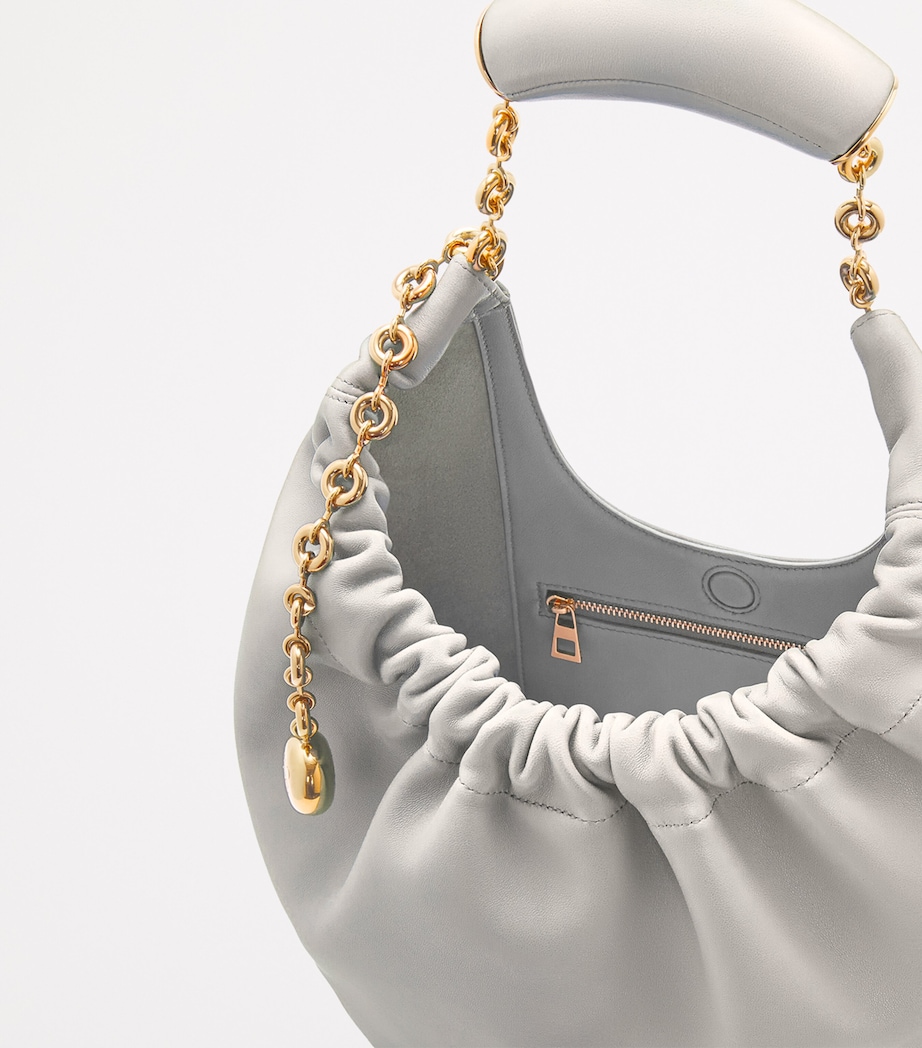 Small Leather Squeeze Top-Handle Bag GREY Image 7