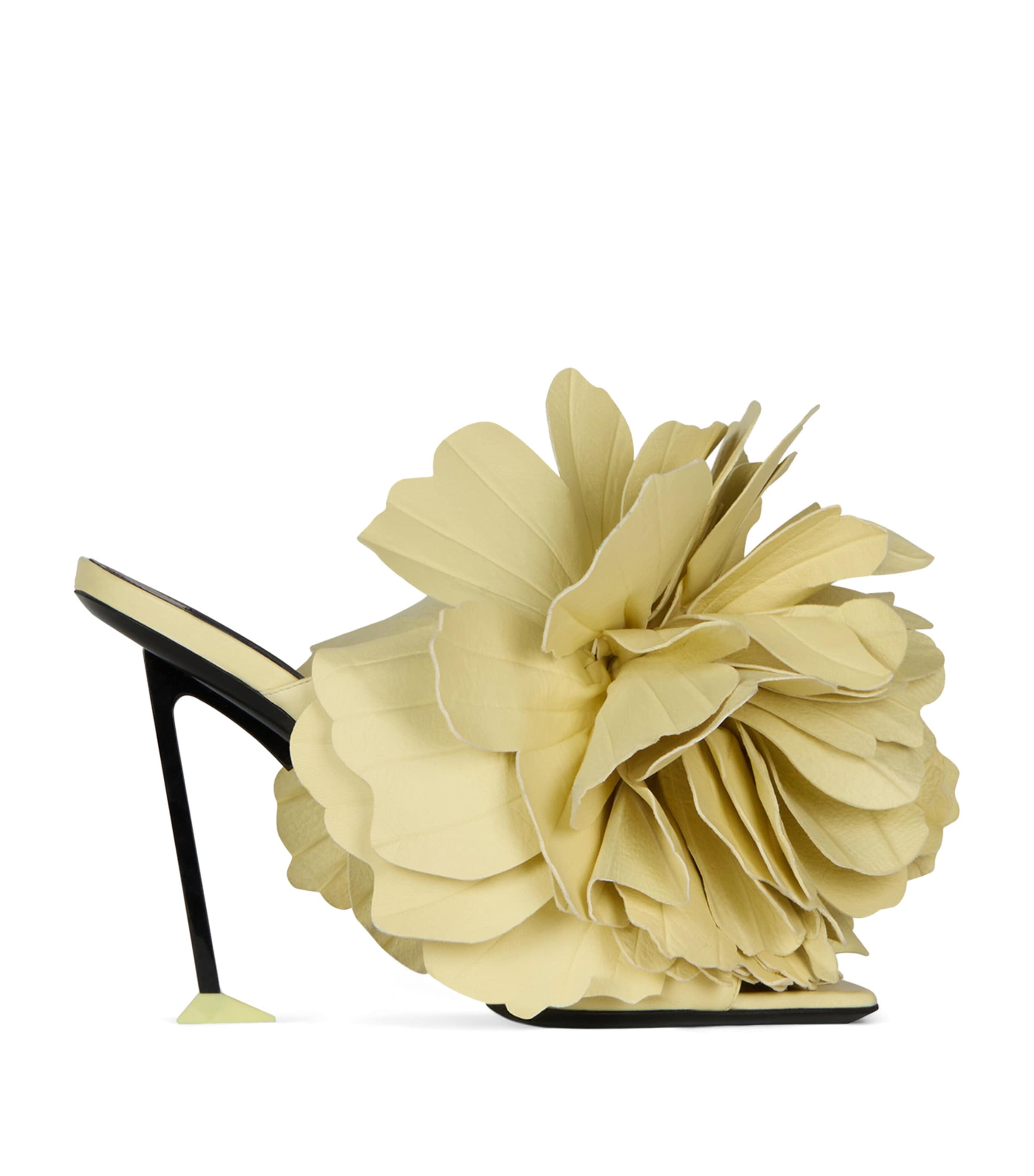 Givenchy Leather Boudoir Rose Heeled Mules 95 Pale Yellow Image 1