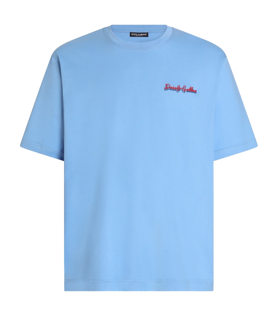 Dolce&Gabbana Mens Cotton Logo T-Shirt Light Blue Image 1