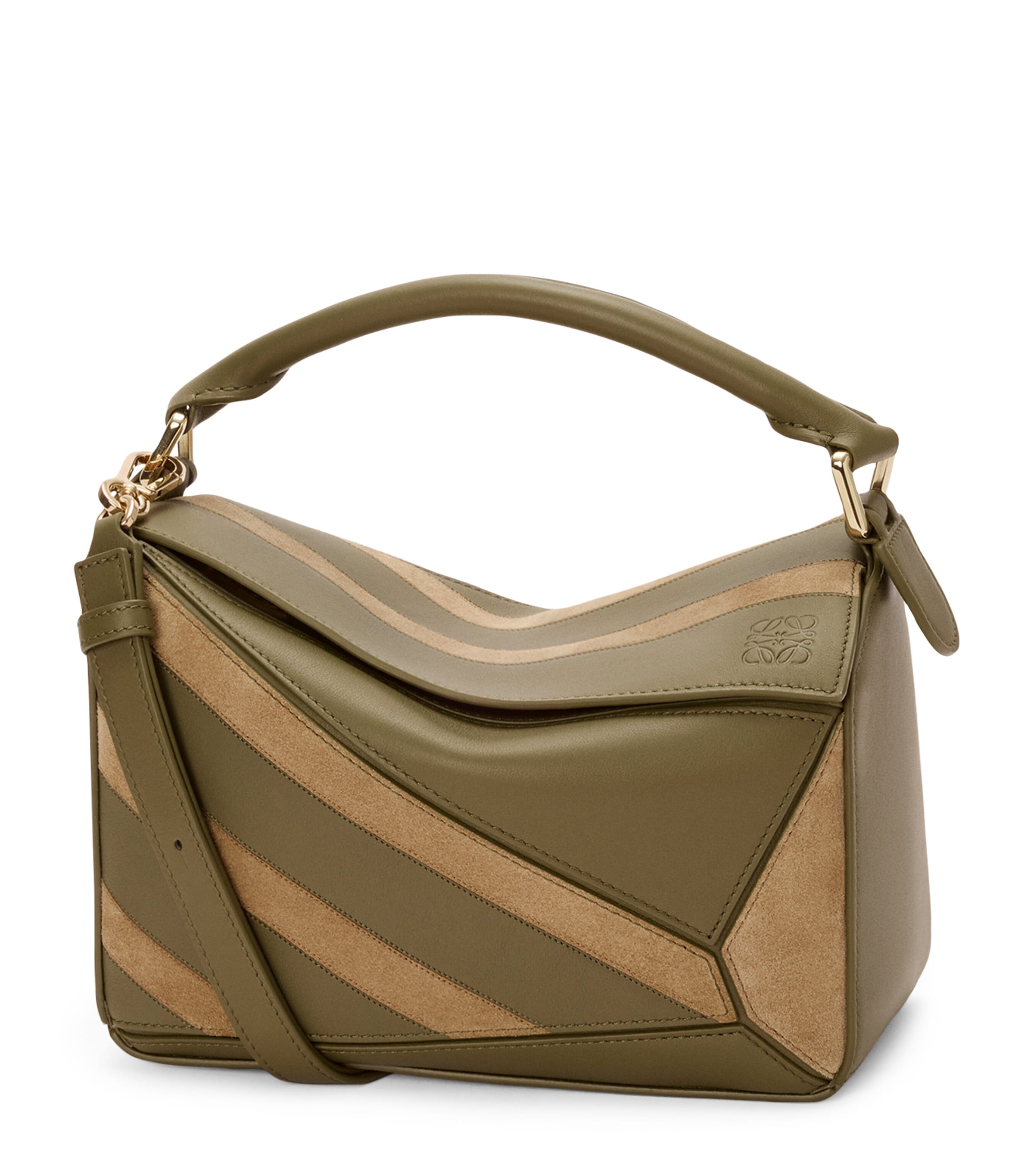 Loewe Small Leather-suede Puzzle Top-handle Bag In Green