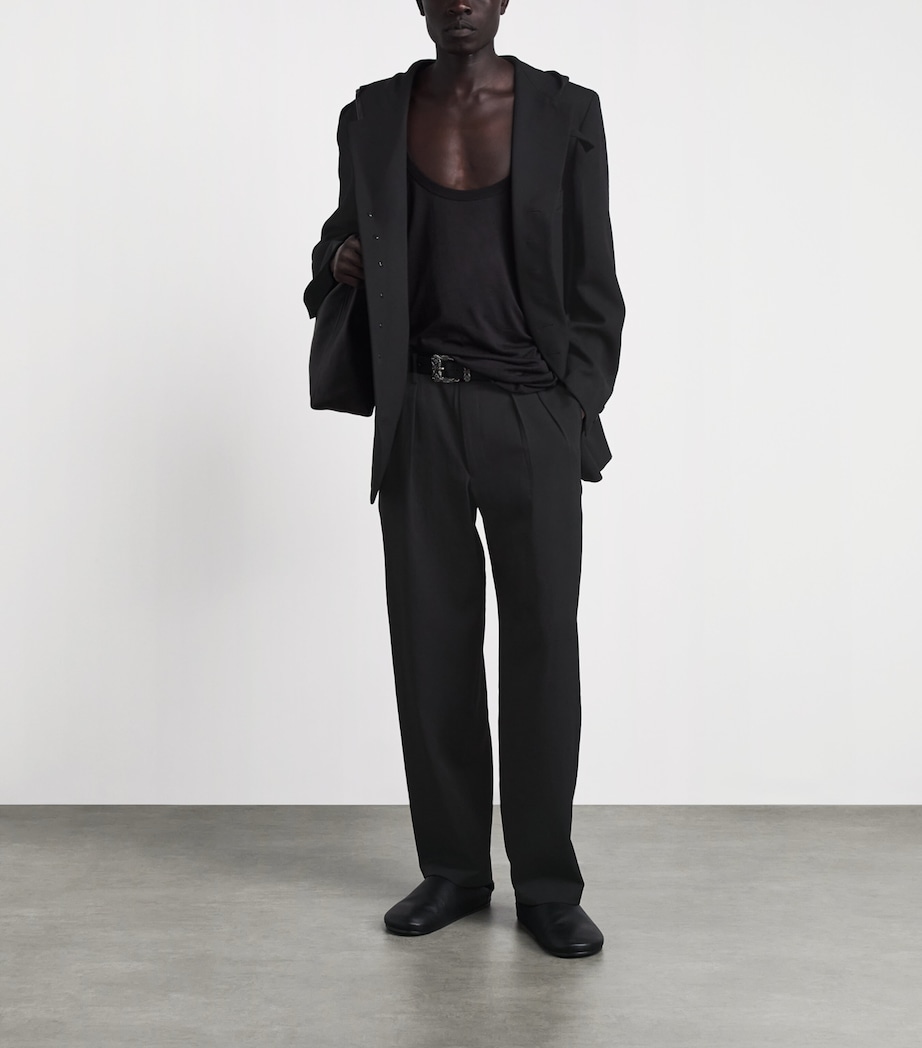 Yohji Yamamoto Mens Wool Pleated Straight Trousers Black Image 2