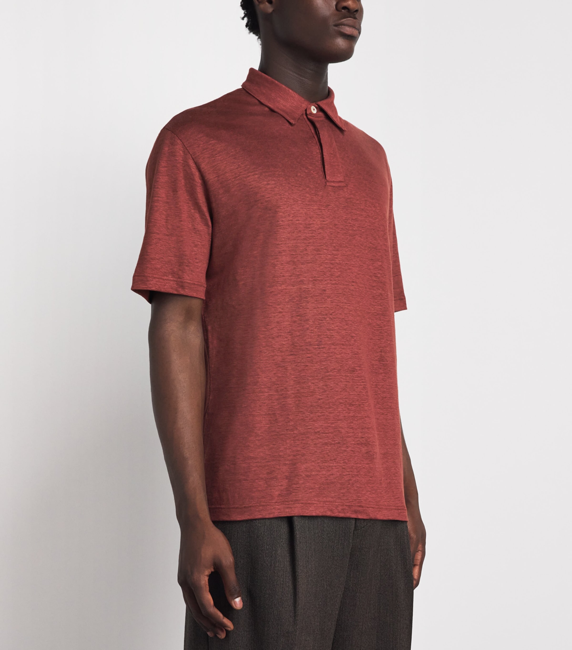 Eleventy Mens Linen Polo Shirt Bruciato Image 4