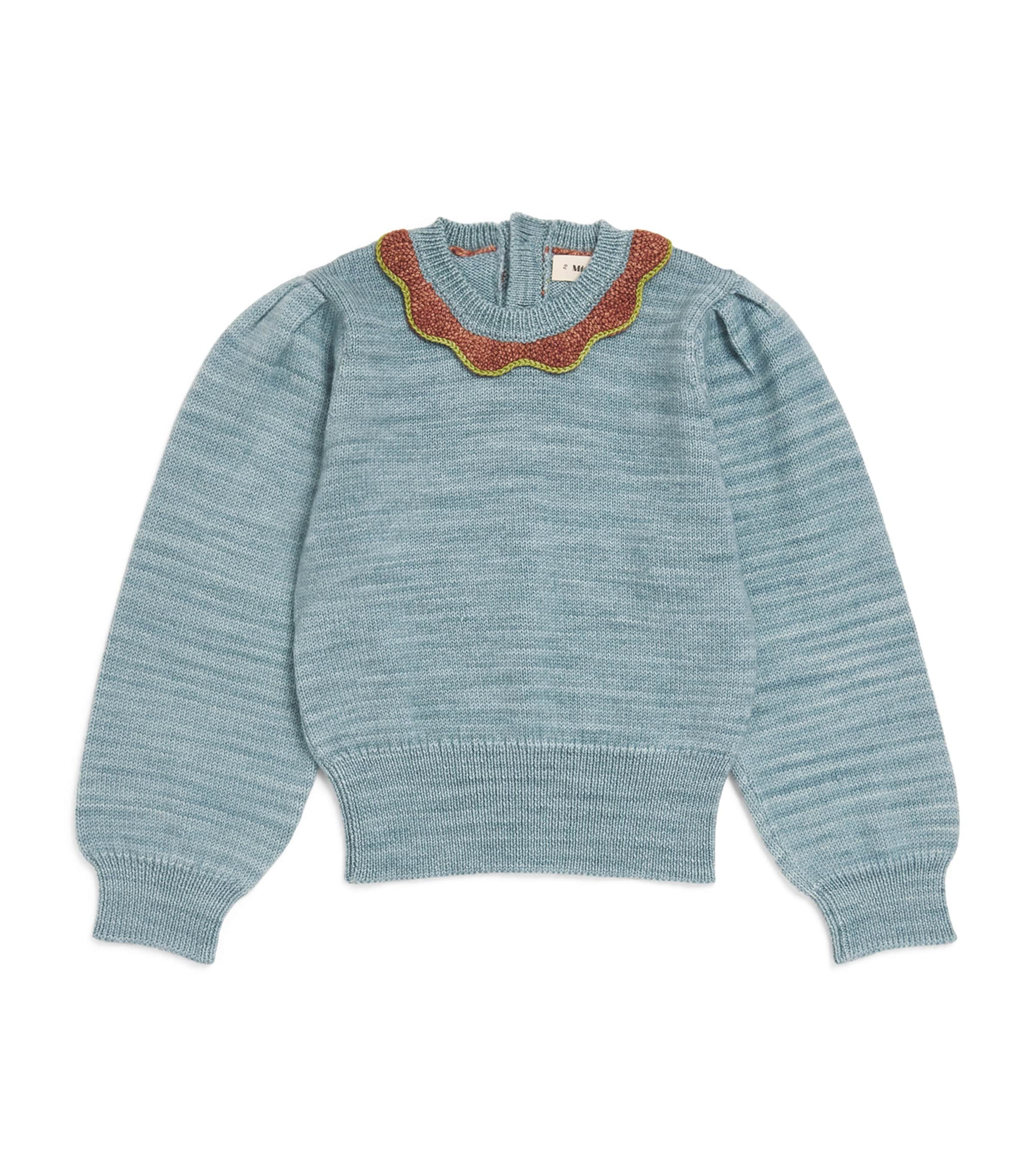 Misha And Puff Kids' Merino Ruffled-collar Elizabeth Sweater In Blue