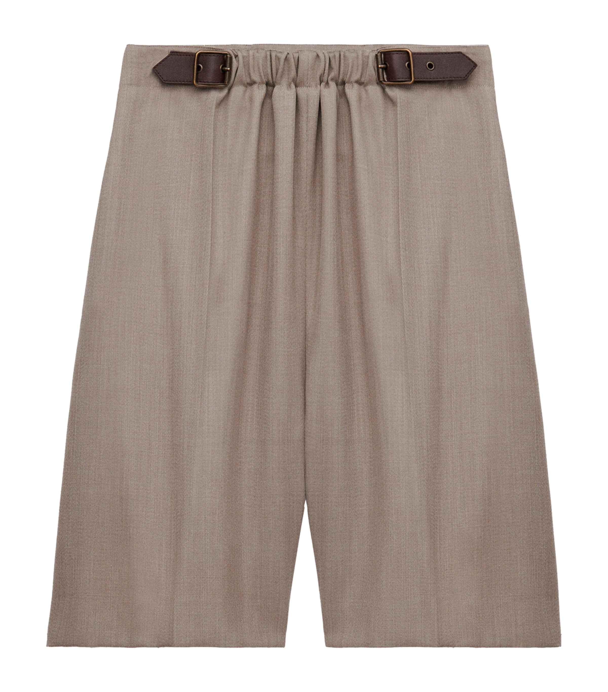 Loewe Womens Beige Melange Belted Drape Wool Shorts In Brown