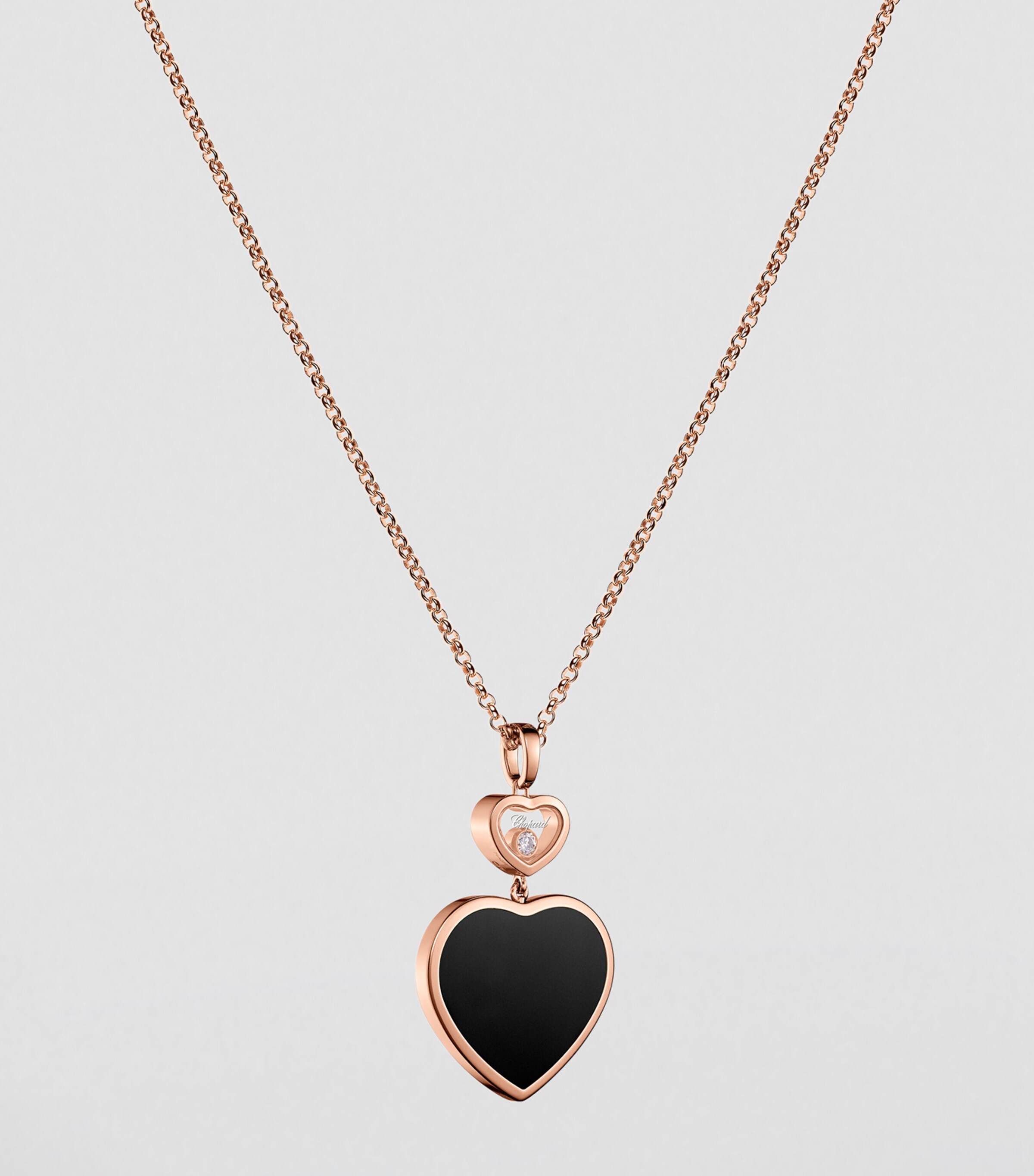 Rose Gold, Diamond and Onyx Happy Hearts Pendant Necklace 18K ROSE GOLD Image 2