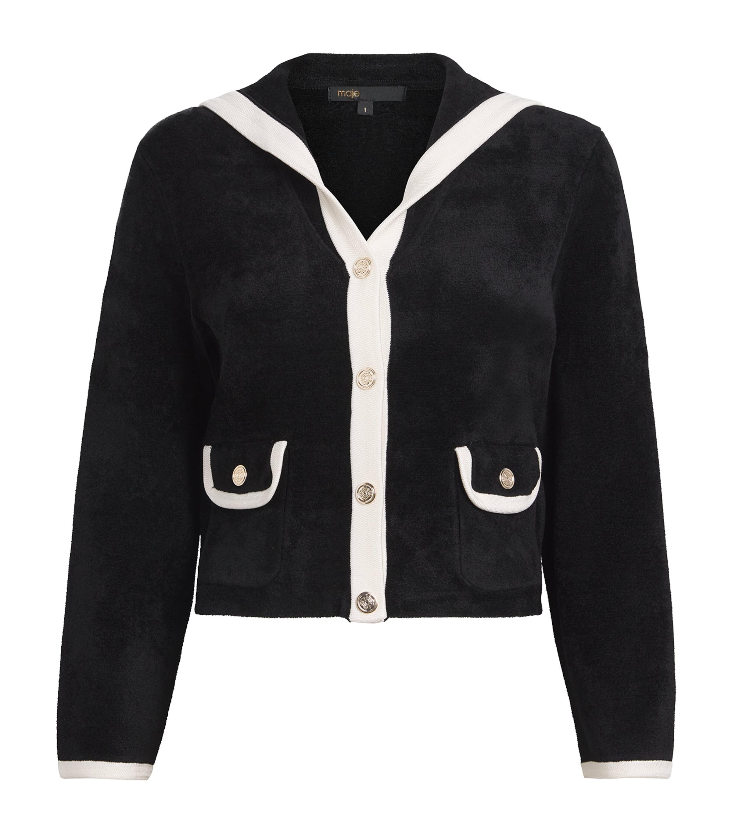 Maje Womens Black Sailor-collar Button-down Stretch-velvet Cardigan In Black