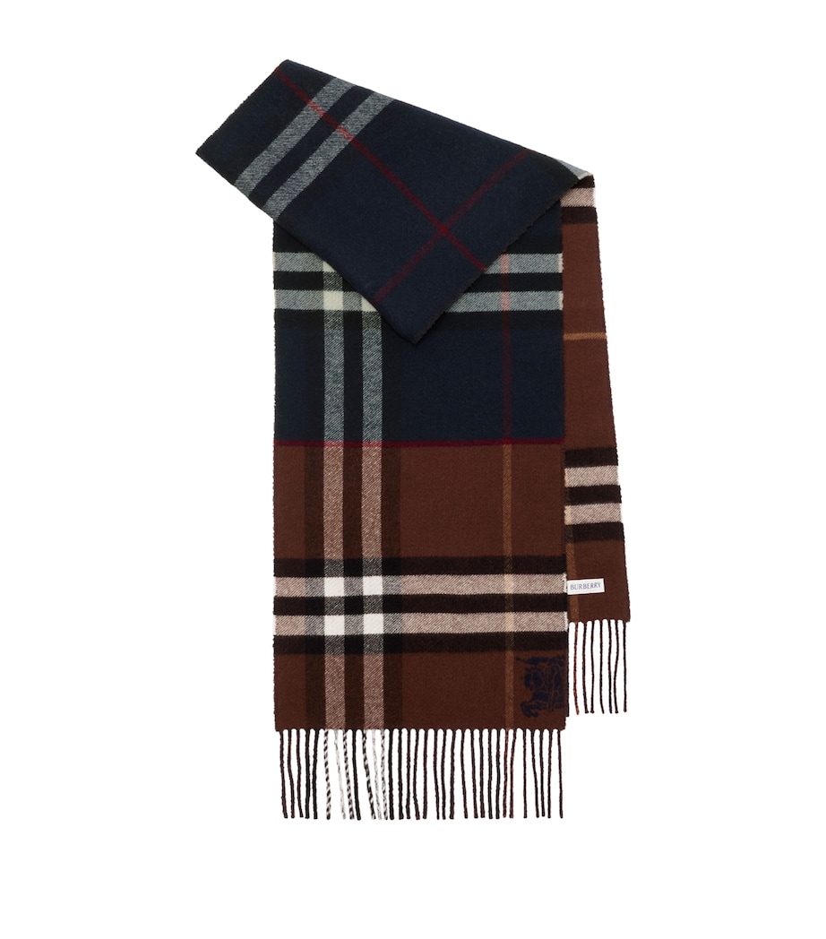 Cashmere Contrast Check Scarf INK BLUE/TREACLE Image 1