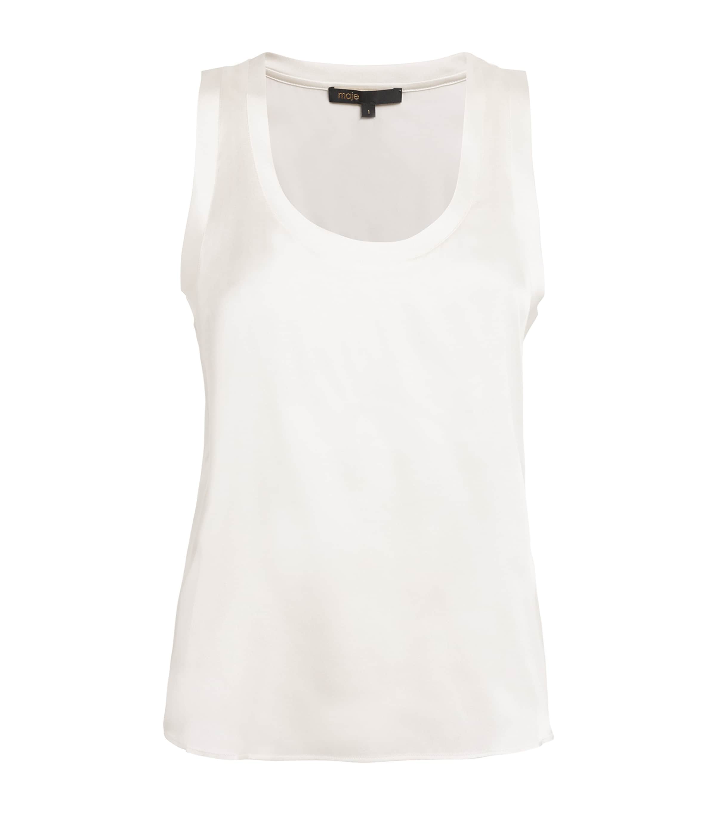 Maje Scoop-neck Satin Tank Top In White