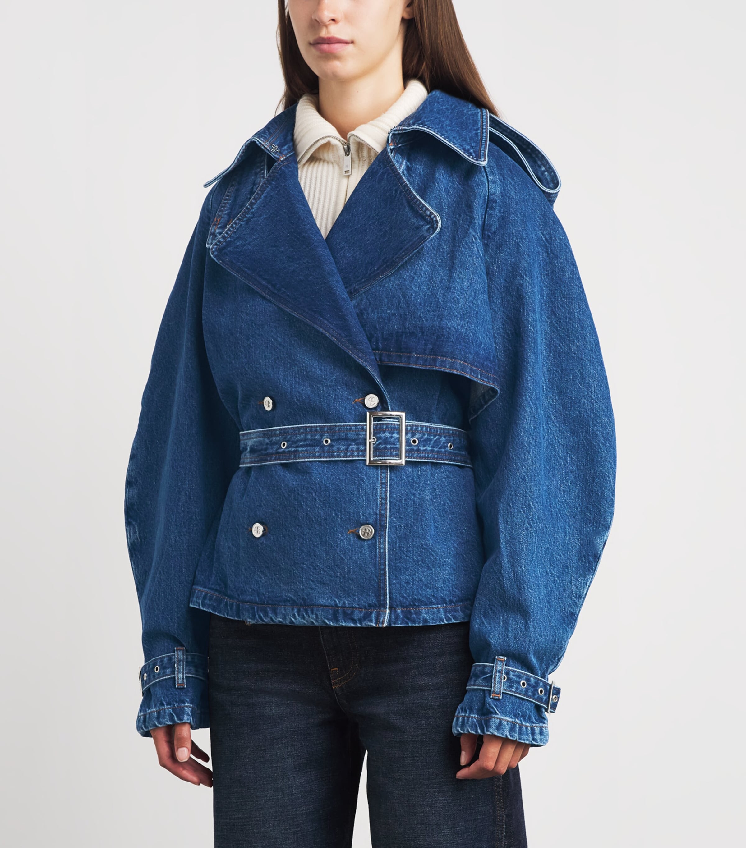 ANINE BING Womens Denim Pascale Trench Jacket Washed Blue Image 4