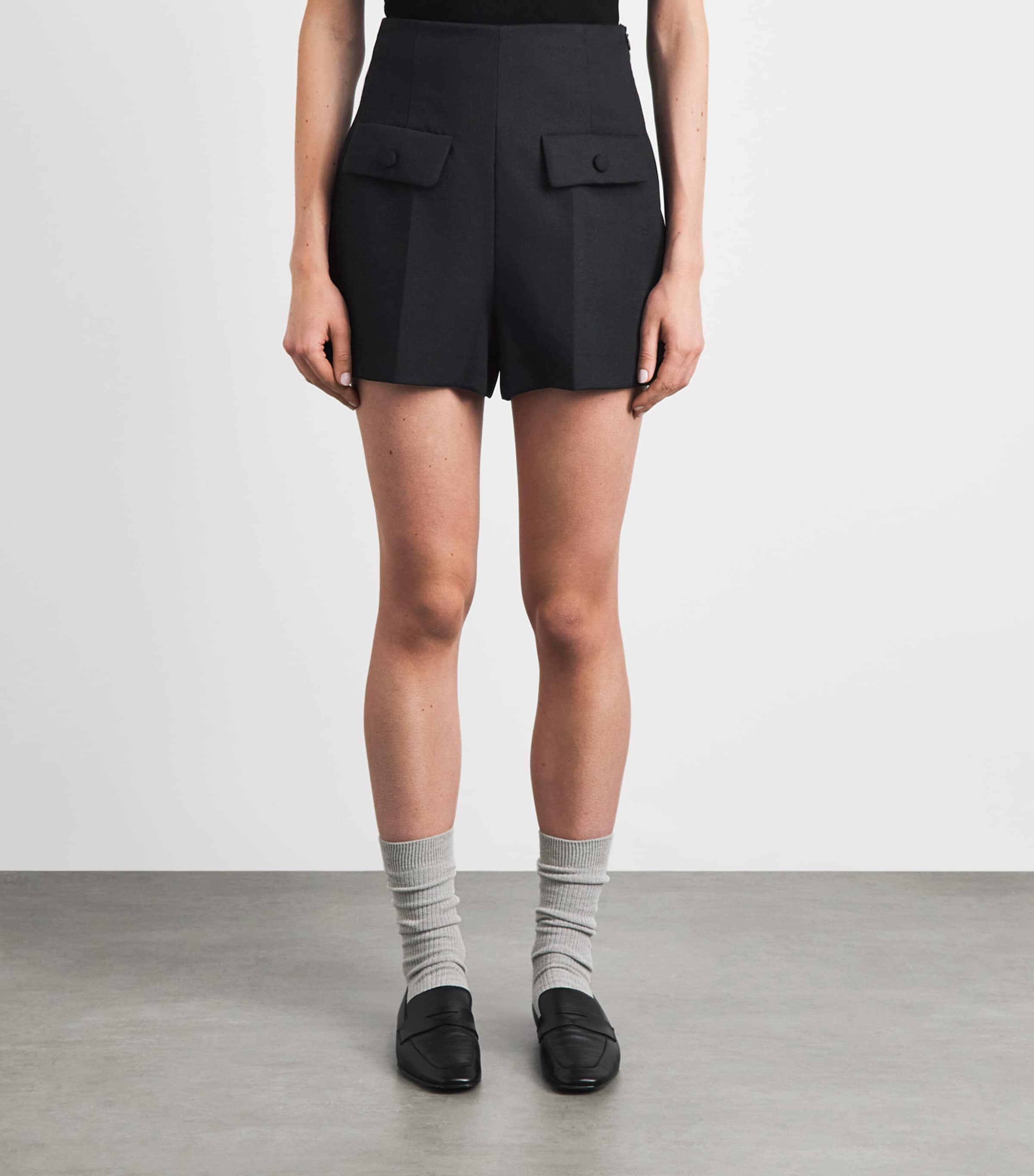 Sandro Paris Womens Wool High-Rise Shorts Black Image 4