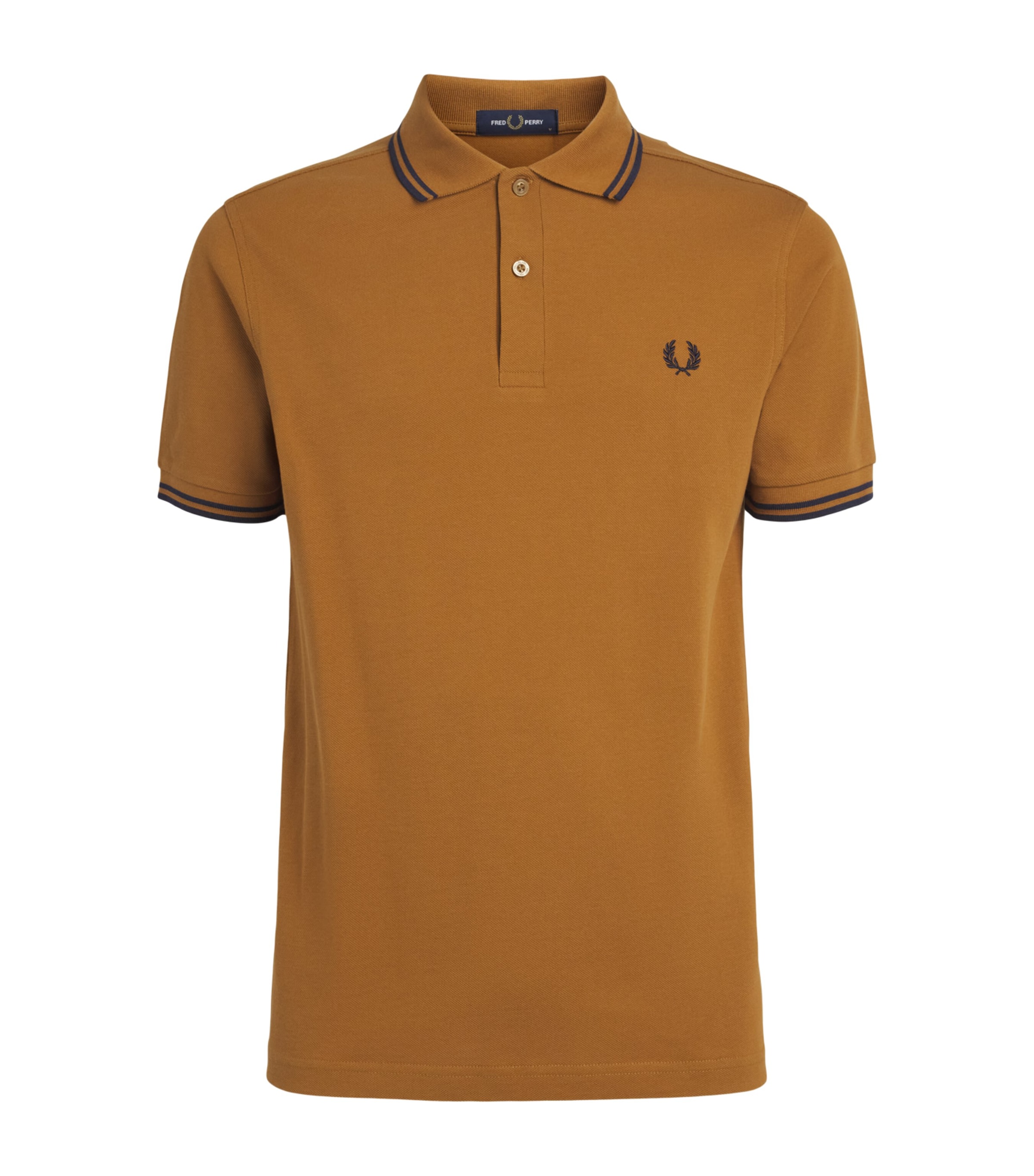 Fred Perry Mens Cotton Twin Tipped Polo Shirt Dark Caramel/nav Image 1