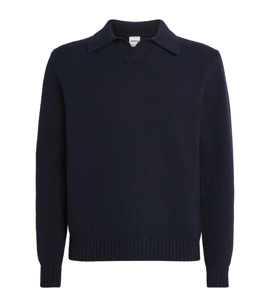 Wool-Blend Open-Collar Sweater 10098 - NAVY Image 1