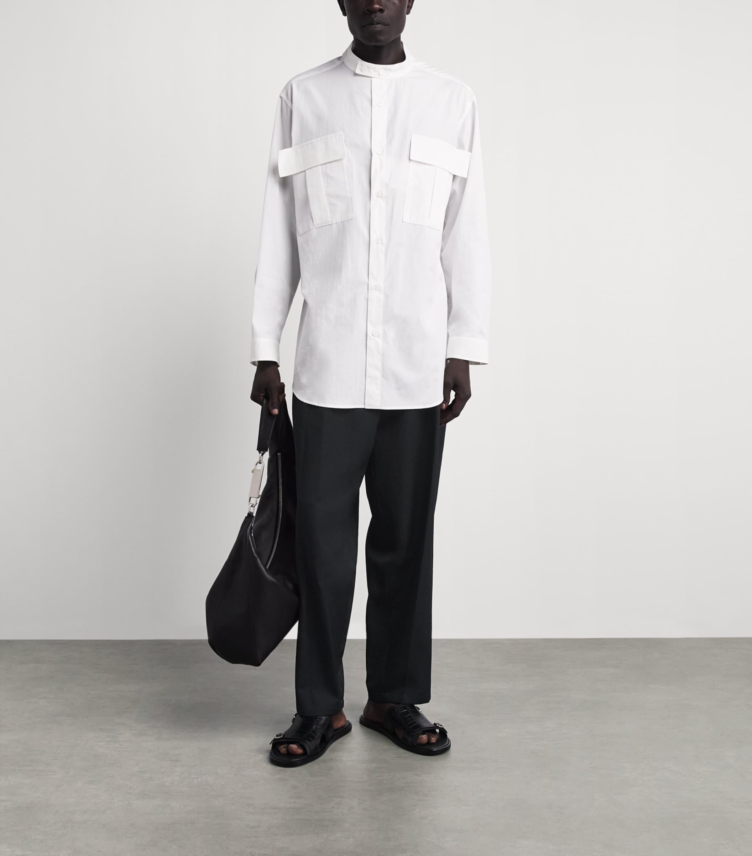 Yohji Yamamoto Mens Wool Pleated Slim Trousers Black Image 2