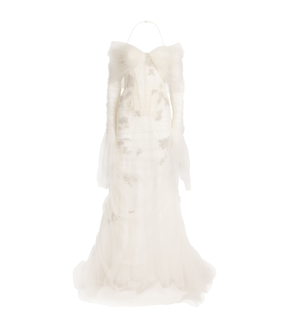 Sandra Mansour Womens Tulle Rose Poudré Gown Off White Image 1