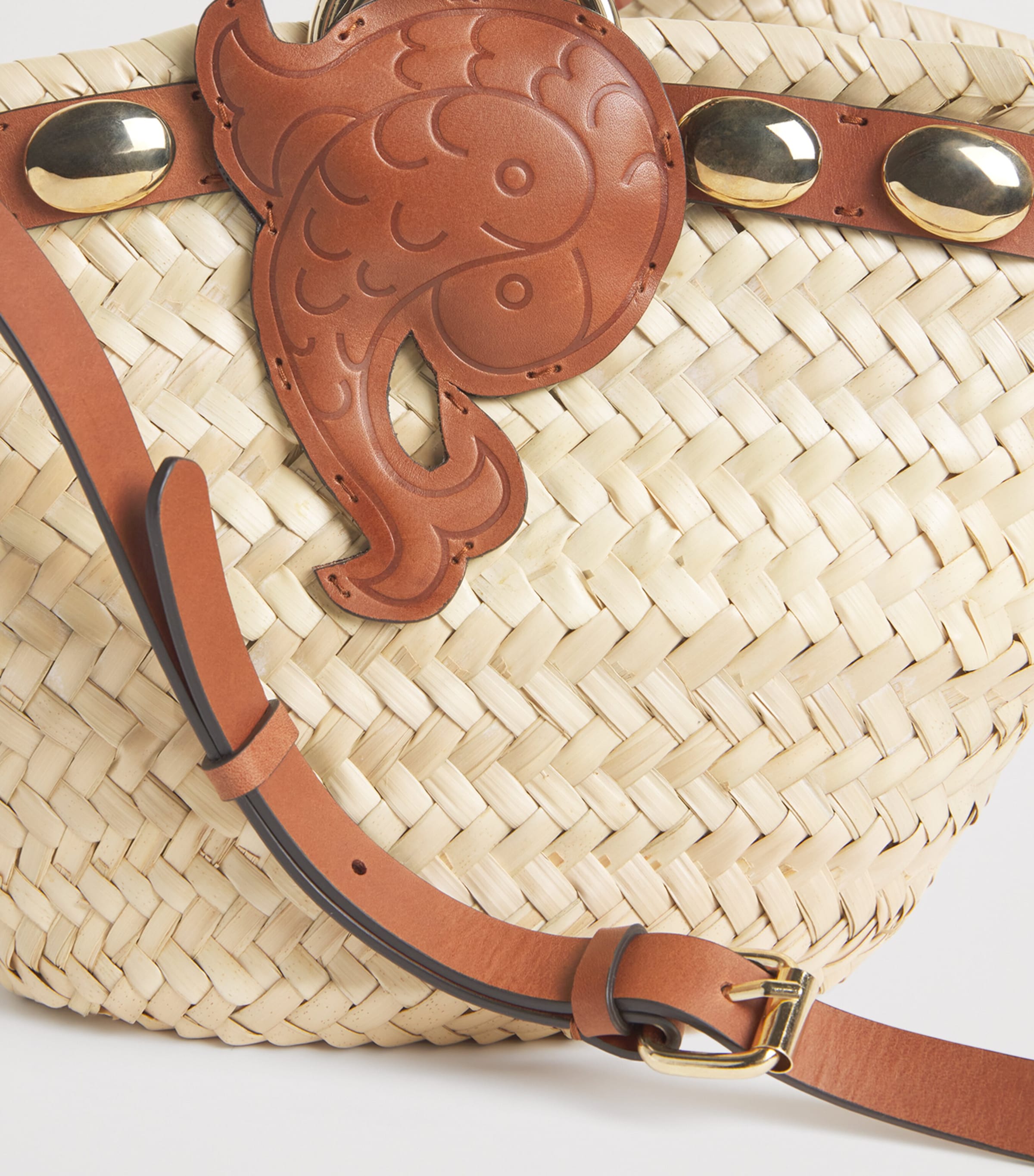 Straw Puccinella Bucket Bag A12/NATURALE CUOIO Image 5