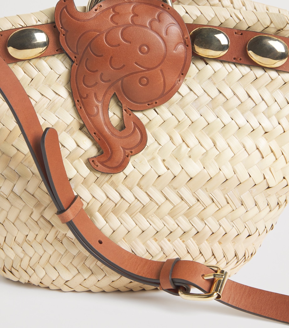 Straw Puccinella Bucket Bag A12/NATURALE CUOIO Image 5
