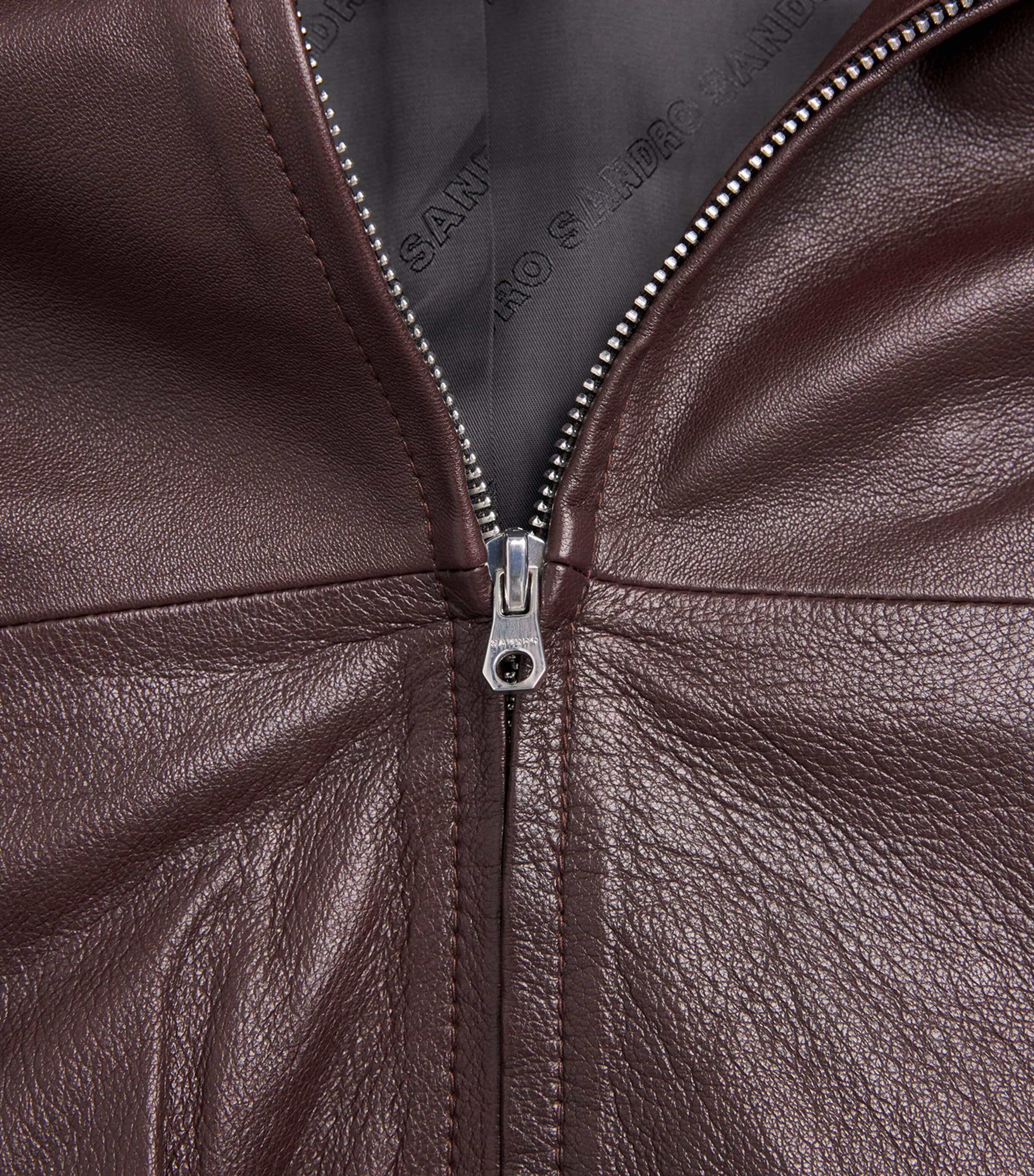 Raglan-Sleeve Leather Jacket BROWN Image 5