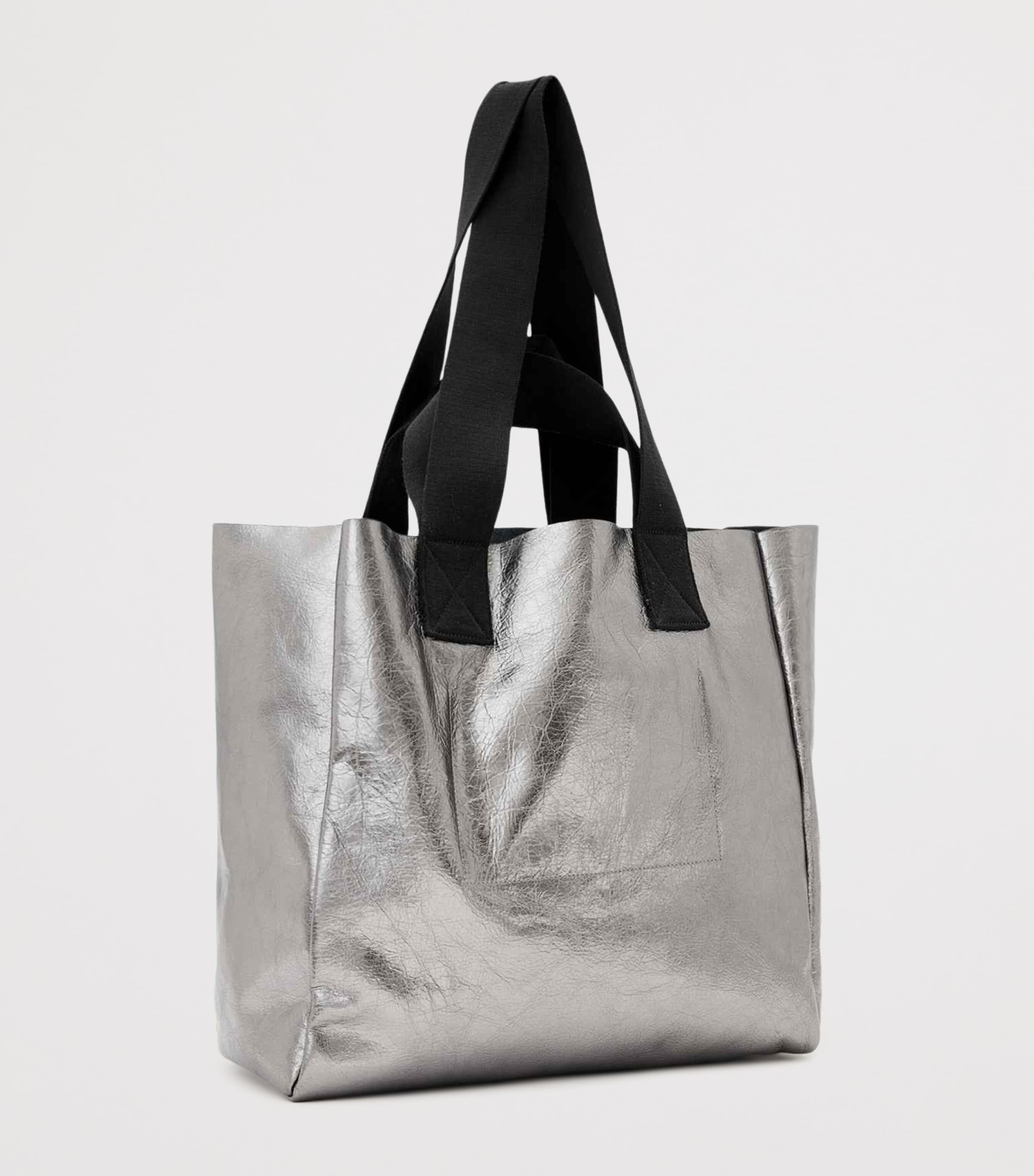 AllSaints Grey Metallic Leather Izzy Tote Bag | Harrods US