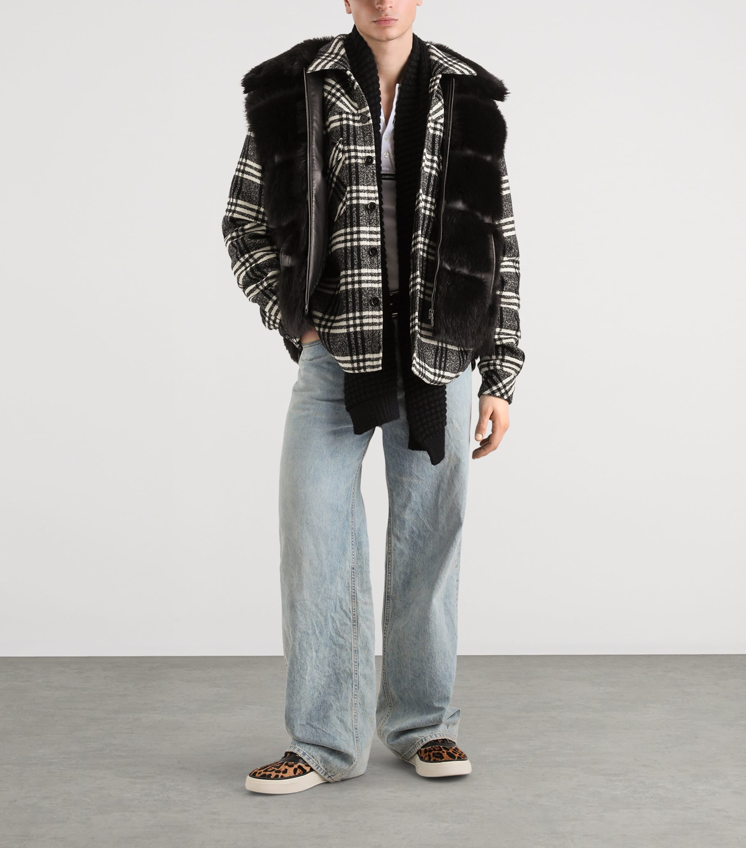 Dolce&Gabbana Mens Wool-Blend Check Shacket Check Tartan Image 2