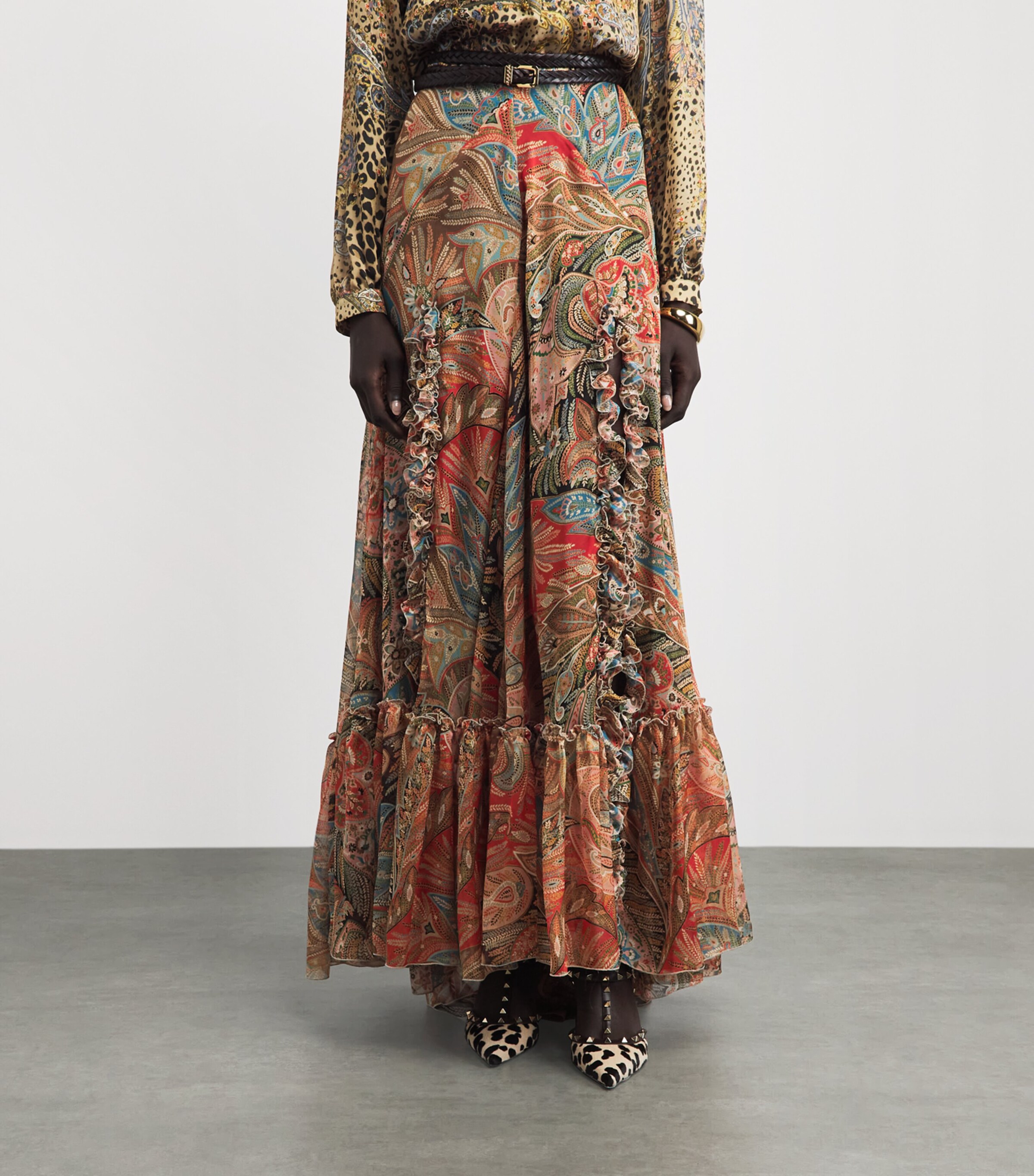 Etro Womens Silk Printed Maxi Skirt Red Print Image 4