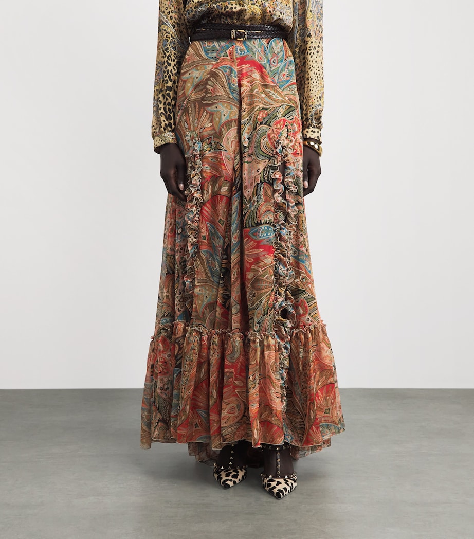 Etro Womens Silk Printed Maxi Skirt Red Print Image 4