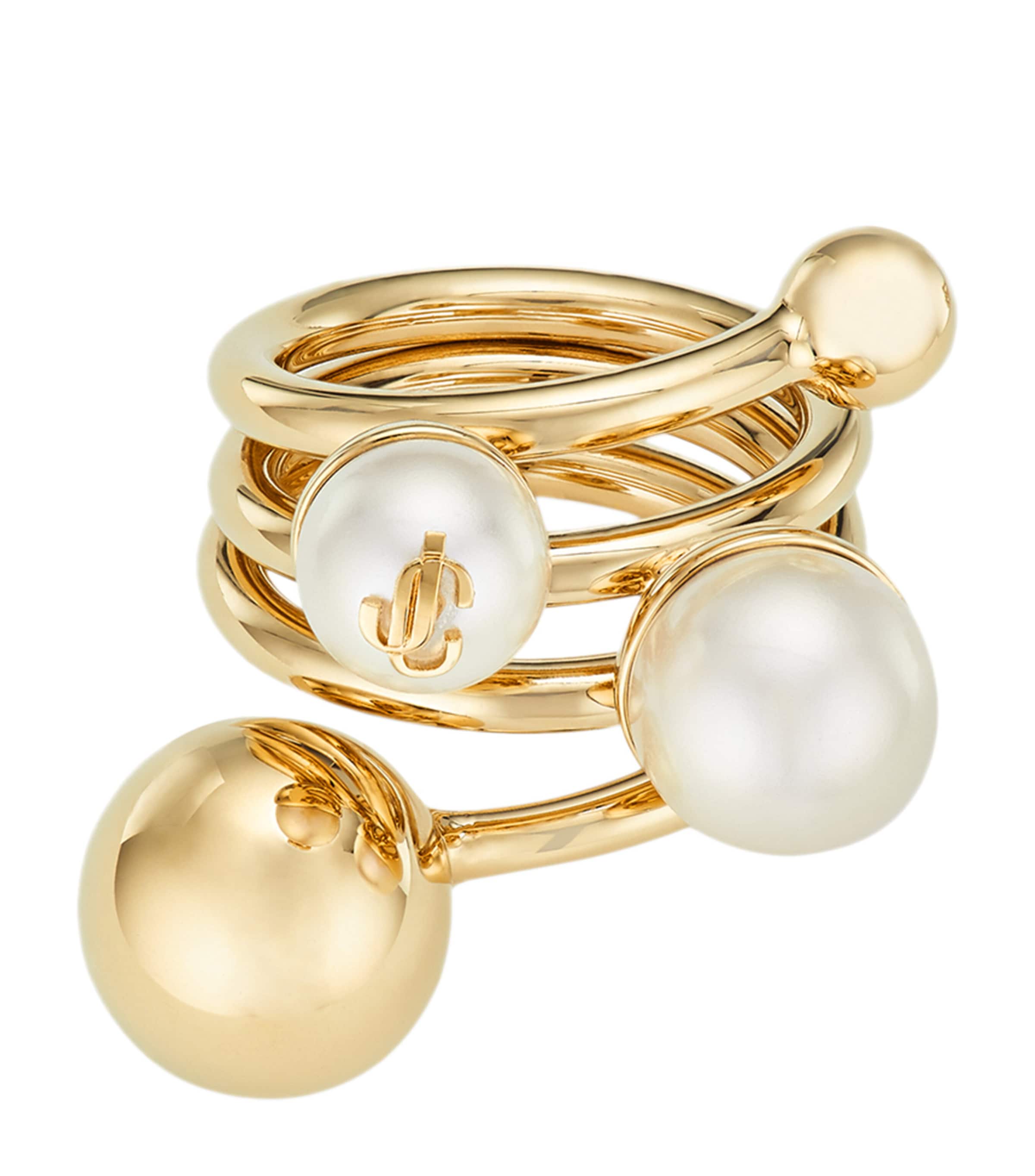 Faux Pearl Stack Ring GOLD/WHITE Image 1