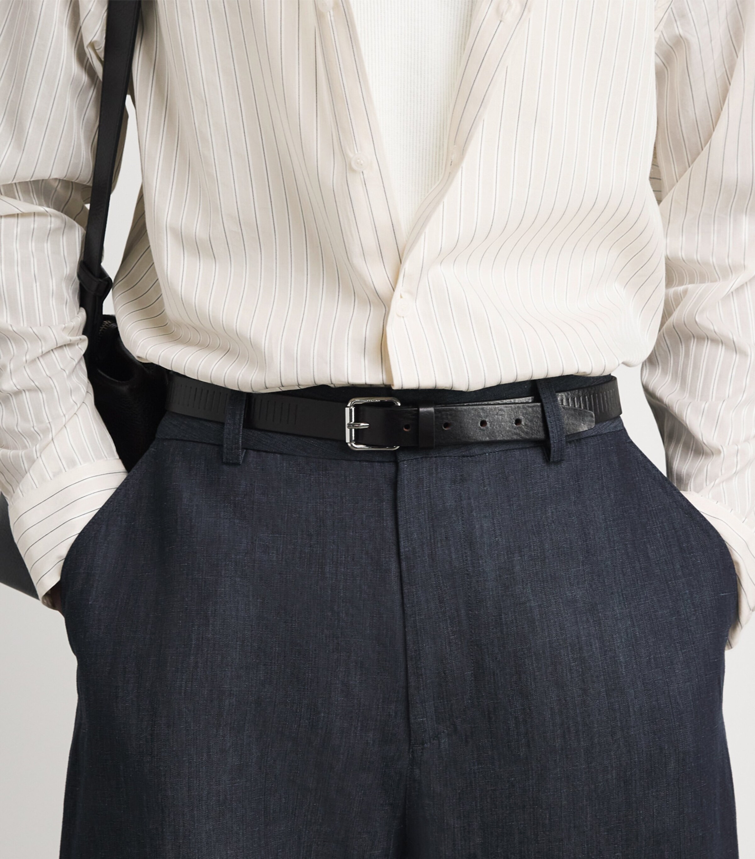 Simkhai Mens Cotton-Blend Pinstripe Shirt Ivory Stripe Image 3