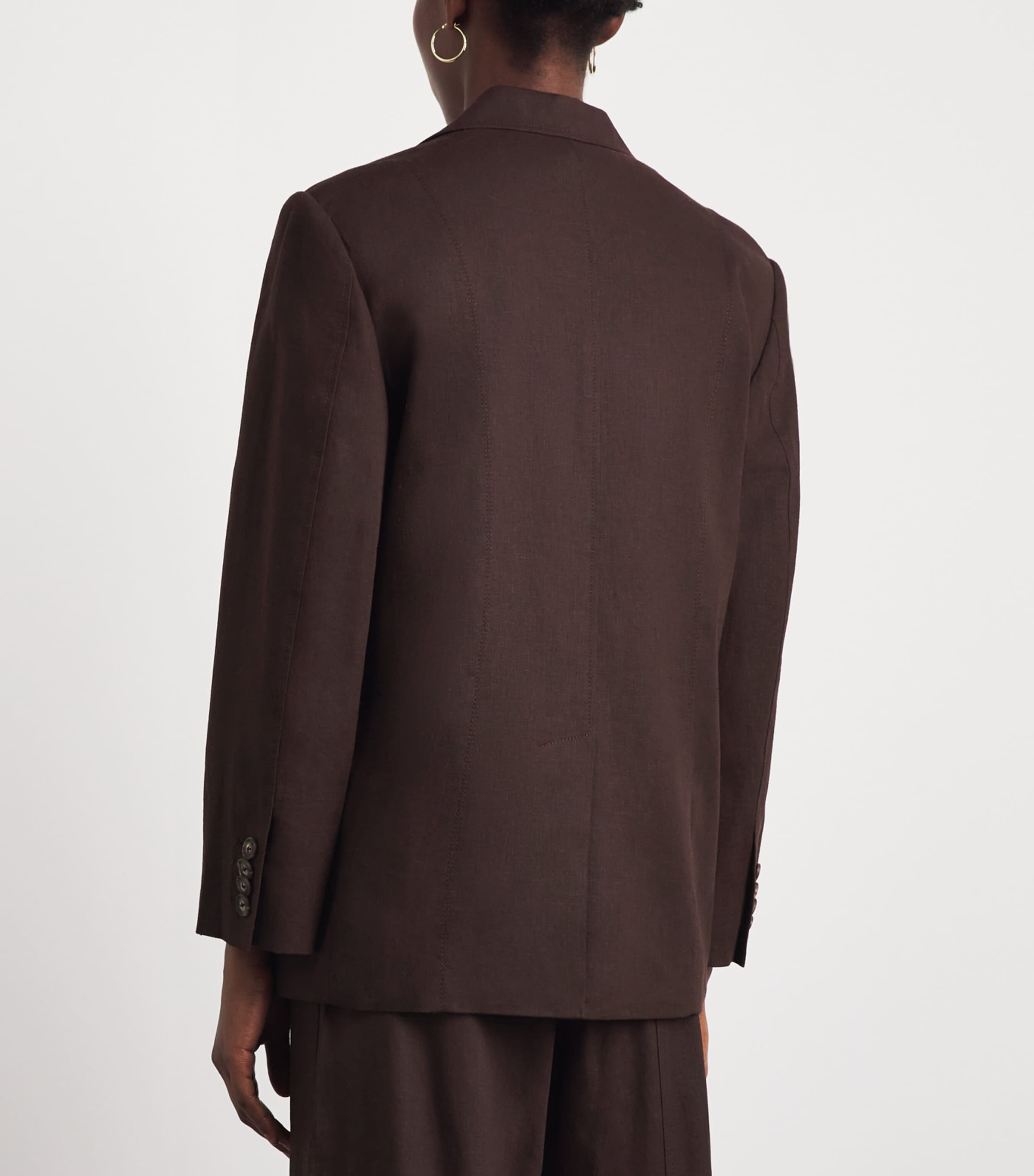 ME+EM Womens Linen-Blend Icon Blazer Cocoa Brown Image 5