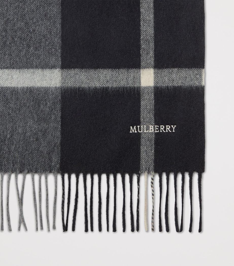 Mulberry Small Merino Wool Check Scarf Black Foggy Grey Image 3