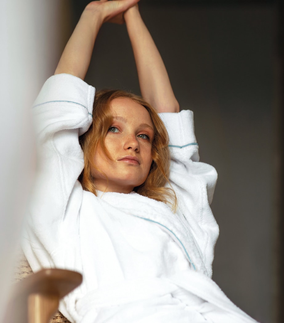 GRACCIOZA Cotton Portobello Bathrobe (Large/Extra-Large) White/seamist Image 2