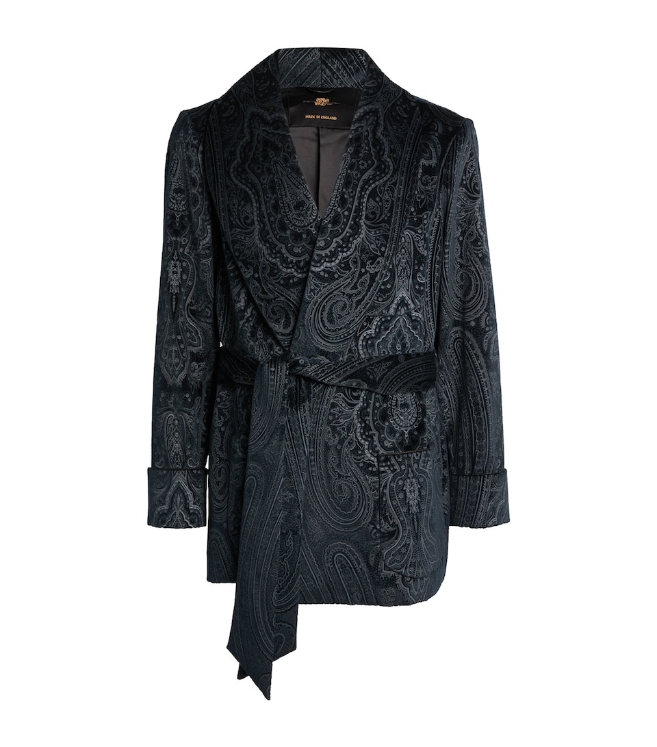 Daniel Hanson Silk-Lined Paisley Smoking Jacket Navy