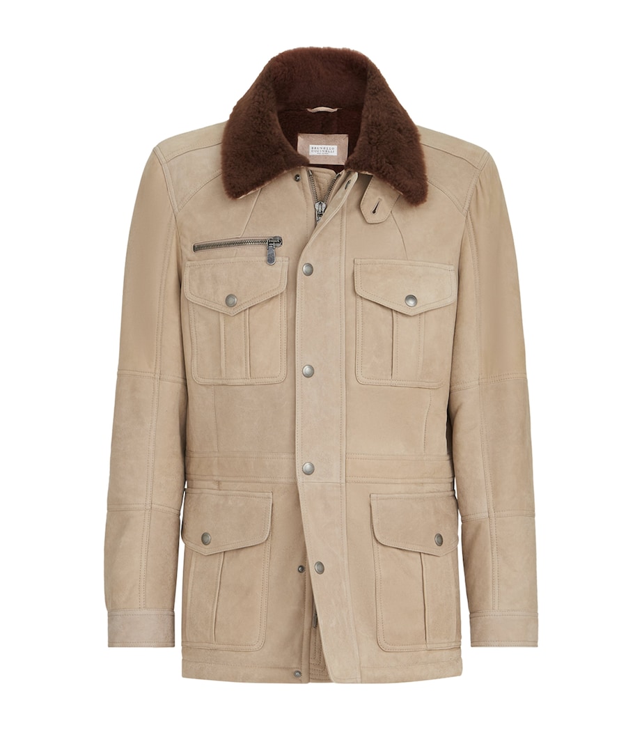 Brunello Cucinelli Mens Waxed Shearling Safari Jacket Image 1