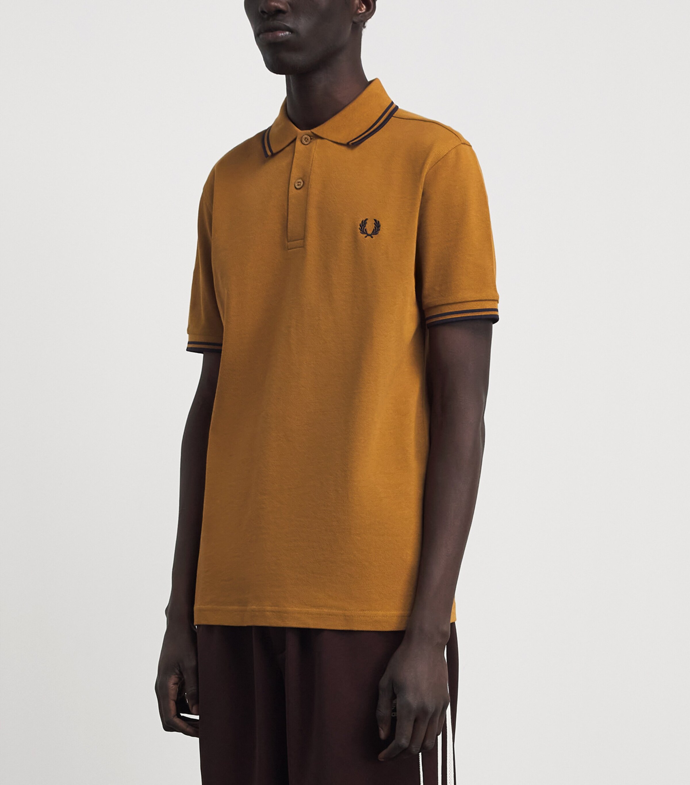 Fred Perry Mens Cotton Twin Tipped Polo Shirt Dark Caramel/nav Image 4