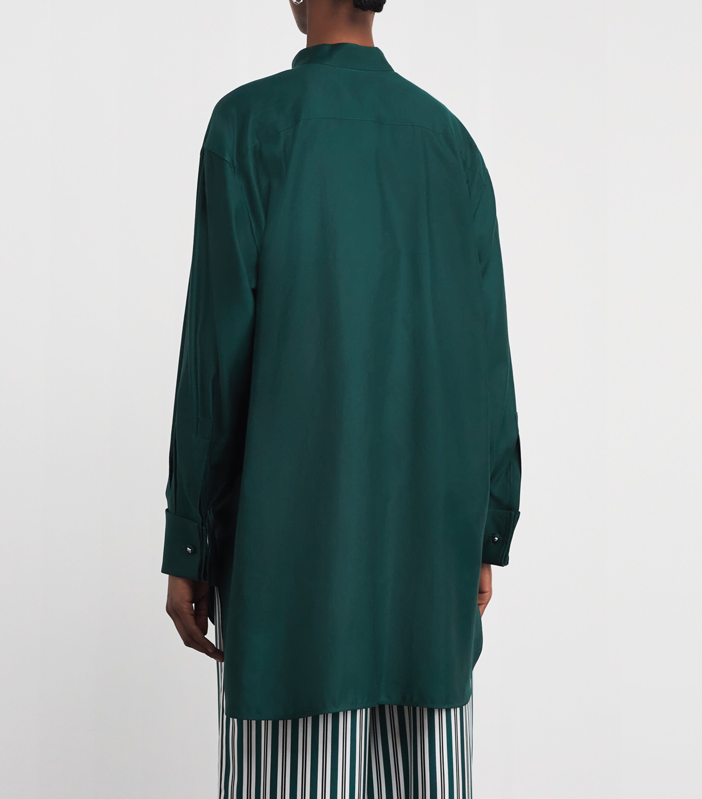 Cotton Satin Oversized Shirt DARK GREEN Image 4