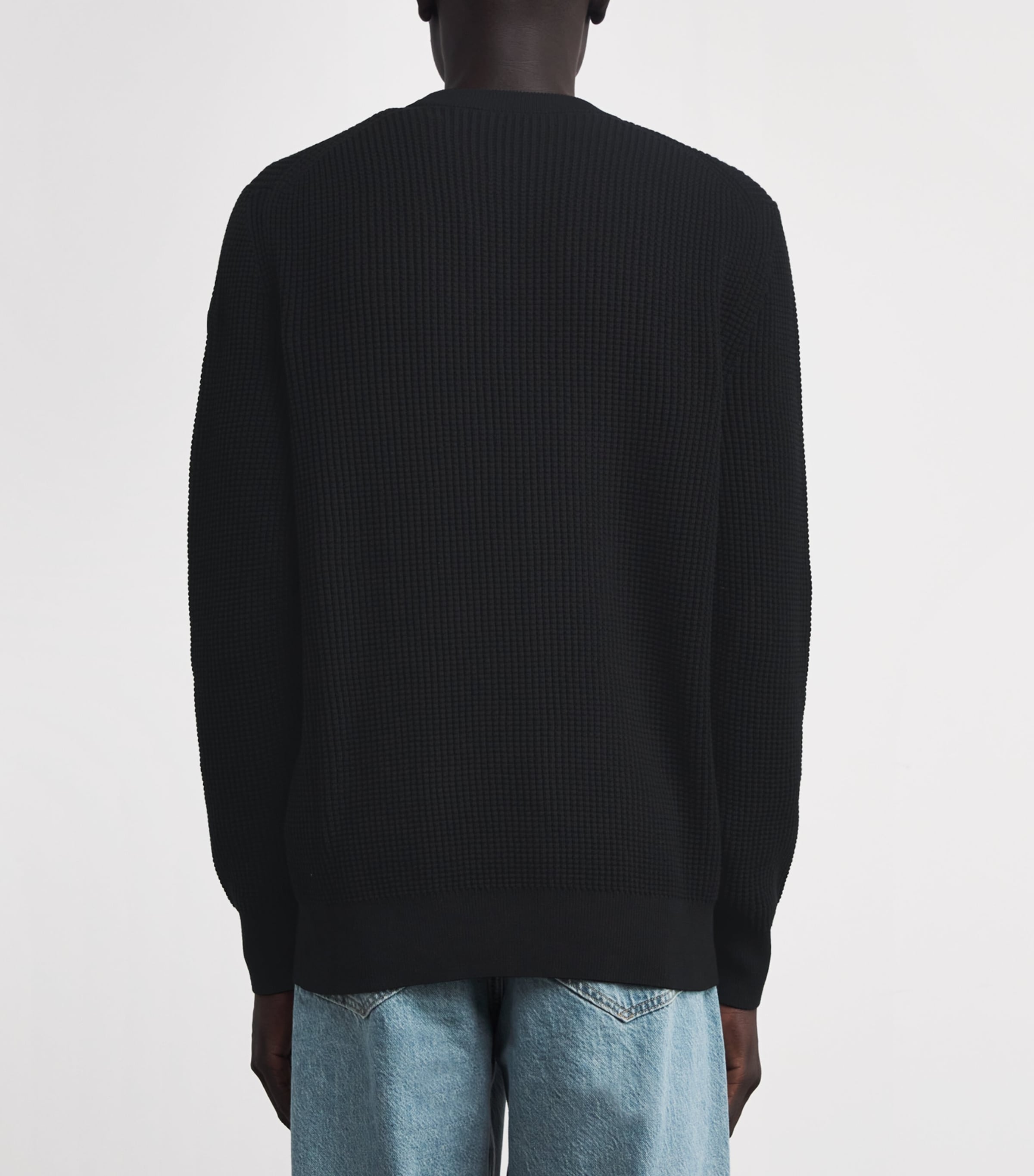 Moncler Black Cotton Waffle-Knit Sweater | Harrods US