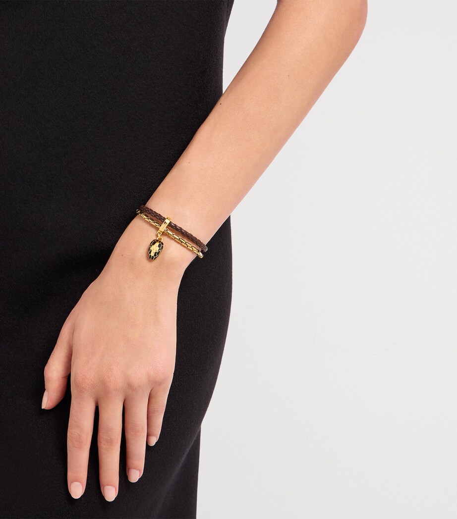 Bvlgari Gold-Plated and Leather Serpenti Bracelet (14.5cm) Brown Medium Image 2