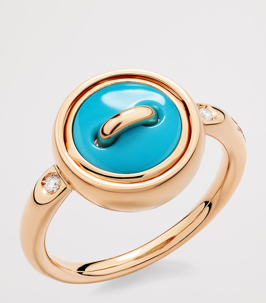 Rose Gold, Diamond and Turquoise Pom Pom Dot Ring DB0TU Image 2