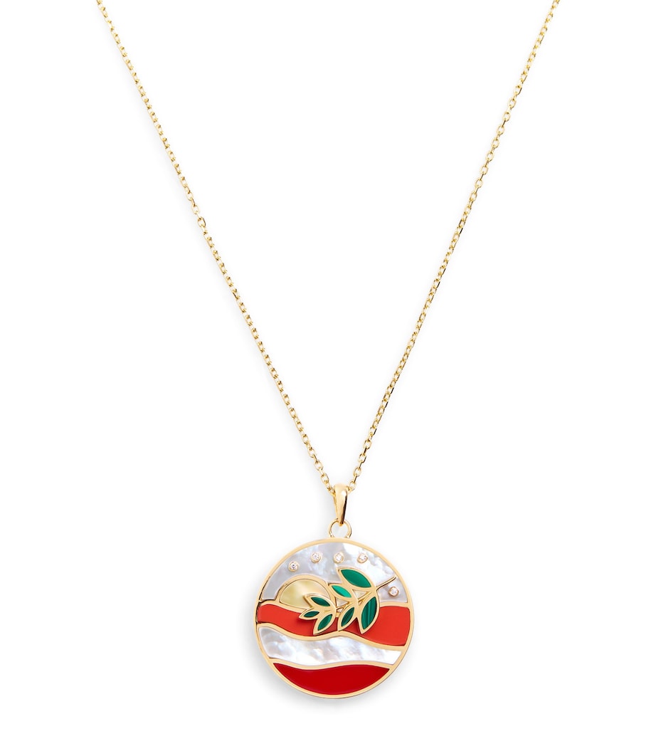 Yellow Gold, Diamond, Malachite, Coral and Pearl Aurora Necklace YELLOW GOLD Image 1