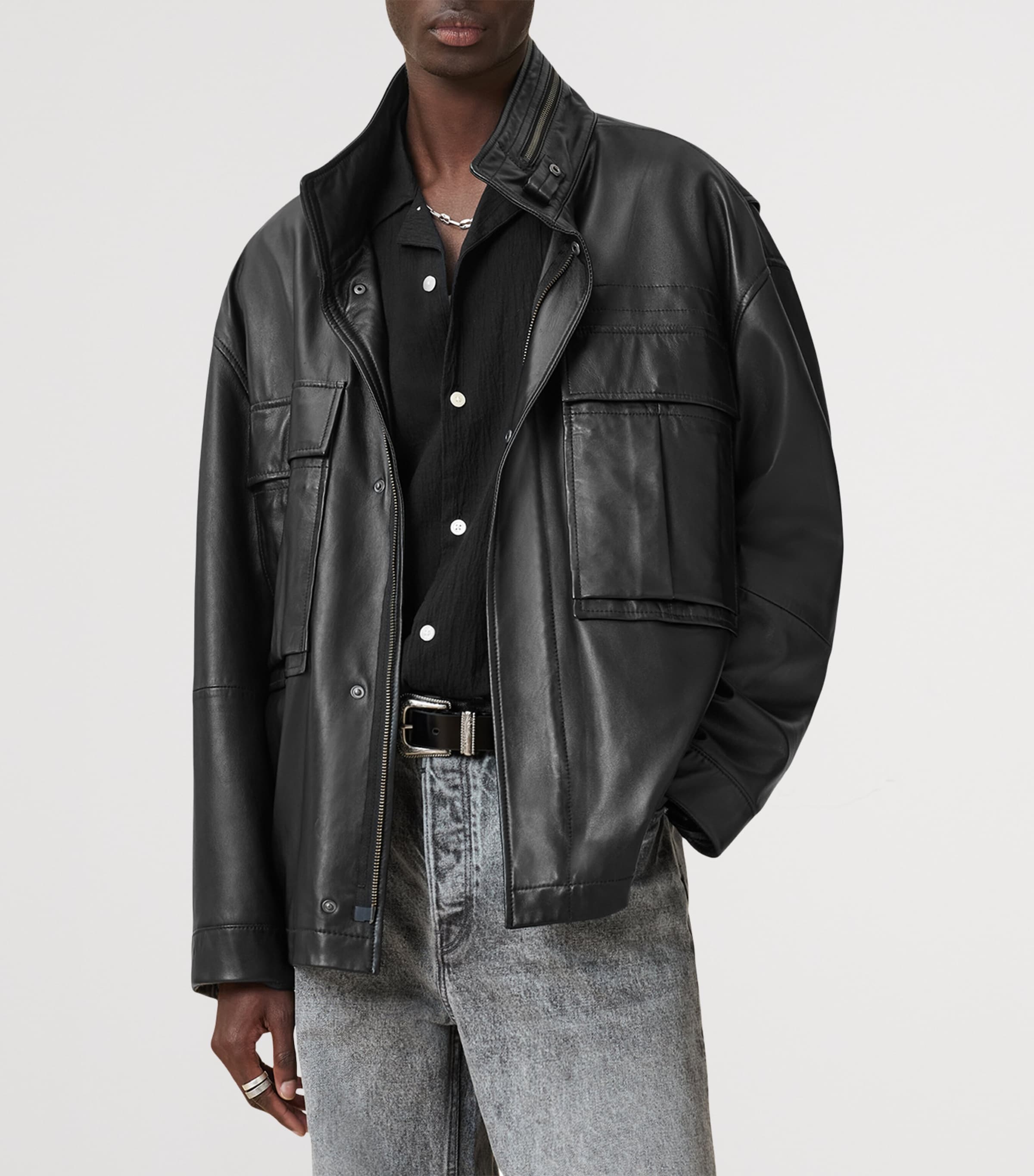 Halton Leather Jacket BLACK Image 7