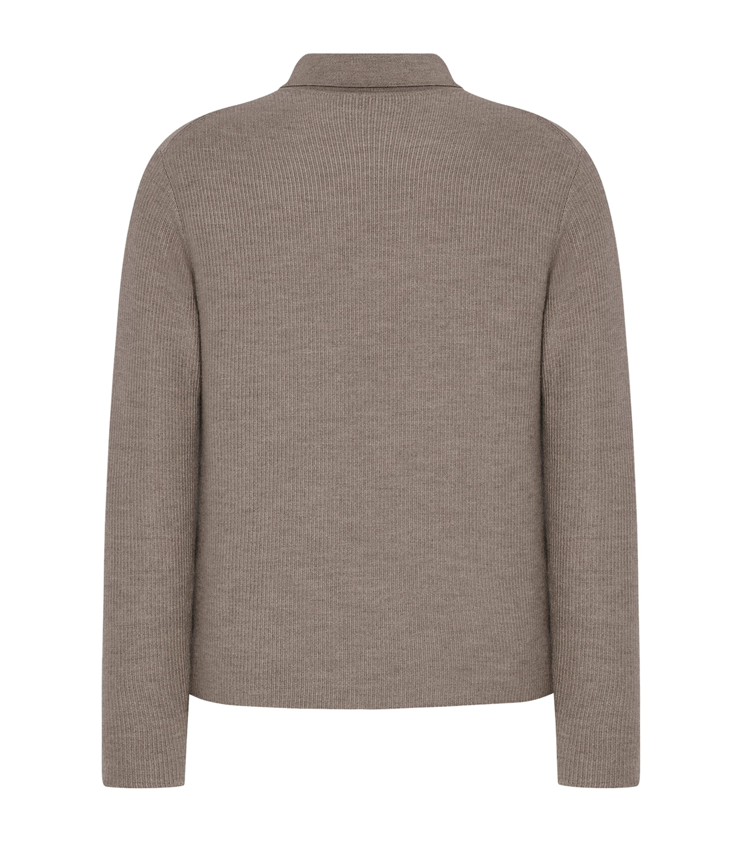 The Row Mens Bertram Cashmere Long-Sleeve Polo Shirt Light Pebble Image 2