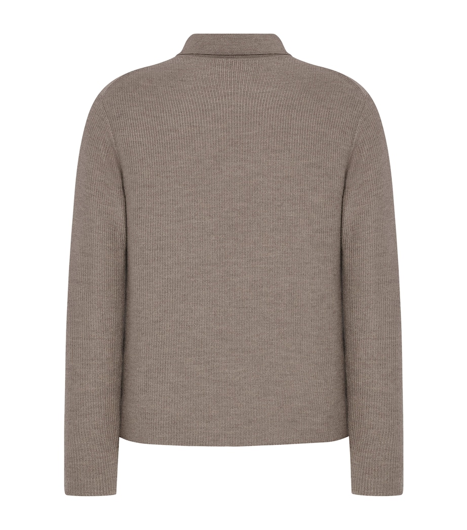 The Row Mens Bertram Cashmere Long-Sleeve Polo Shirt Light Pebble Image 2