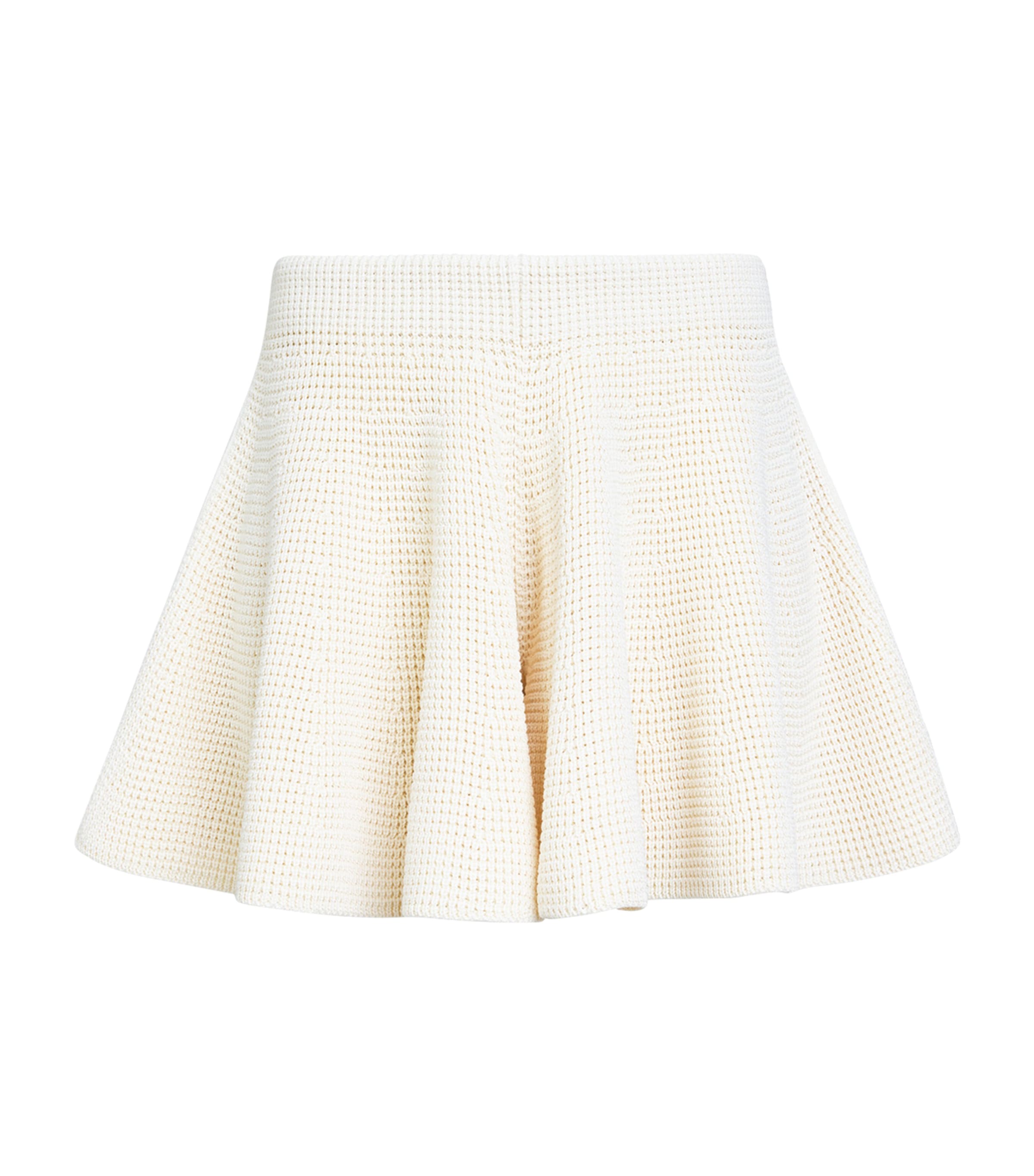 Alaïa Womens Silk Waffle Knit Godet Shorts Natural White Image 1