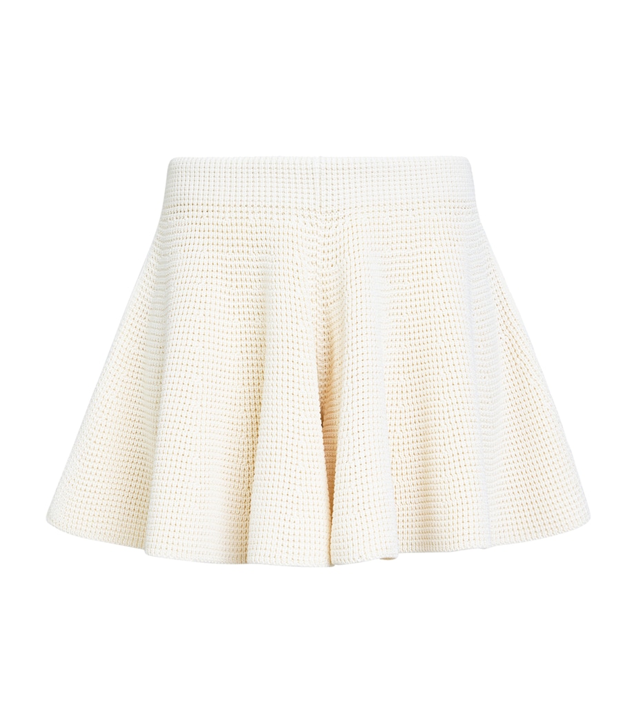 Alaïa Womens Silk Waffle Knit Godet Shorts Natural White Image 1