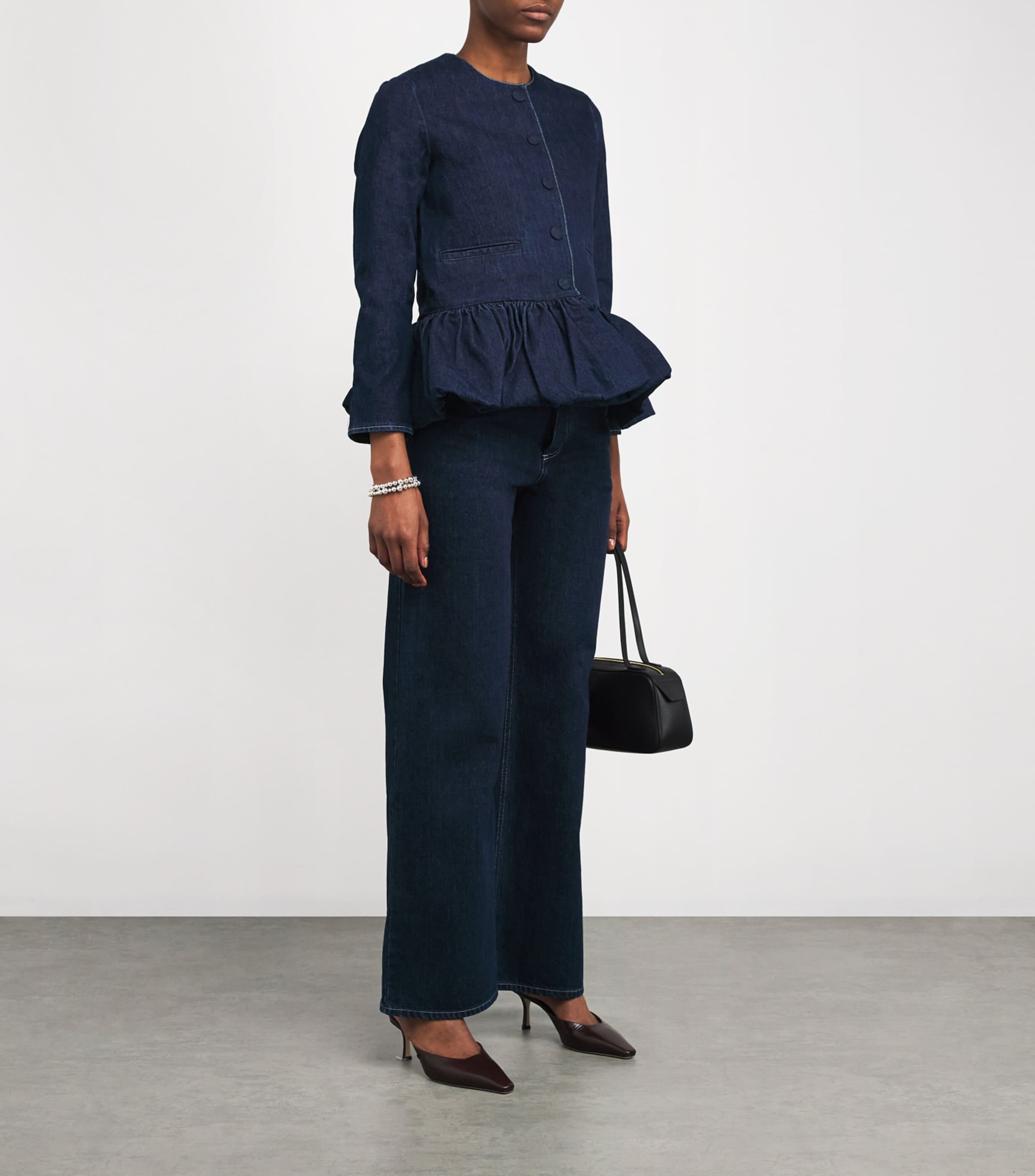 Liberowe Navy Peplum Denim Jacket | Harrods UK