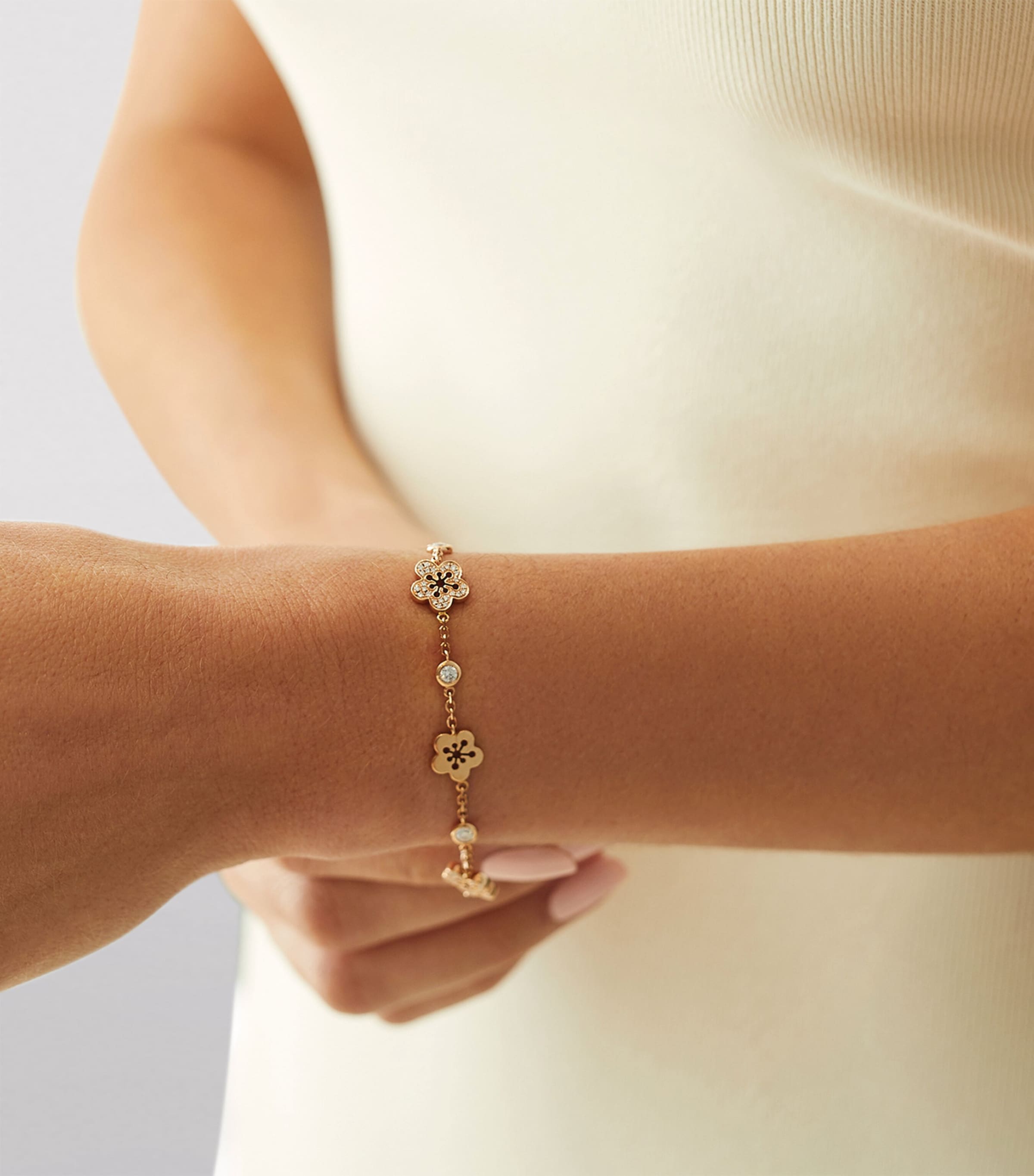 Rose Gold and Diamond Blossom Charm Bracelet ROSE GOLD Image 4