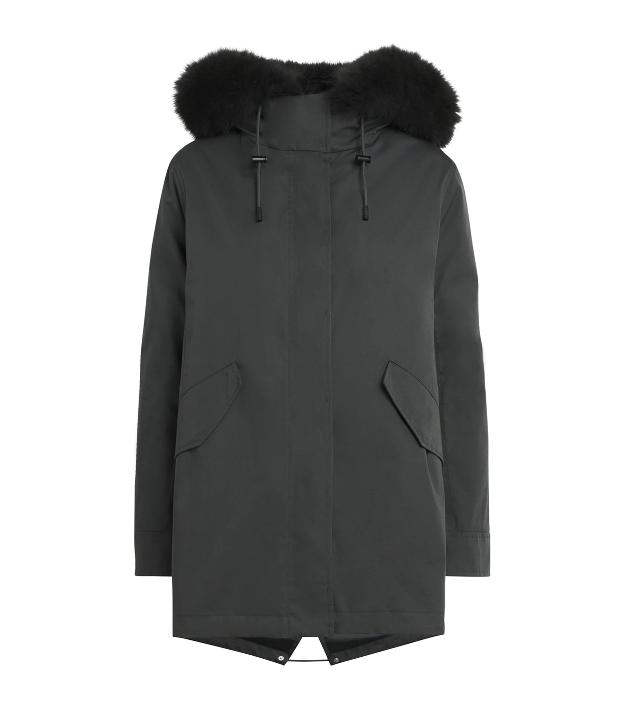 Yves Salomon Fox-rabbit Blended-cotton Parka In Black