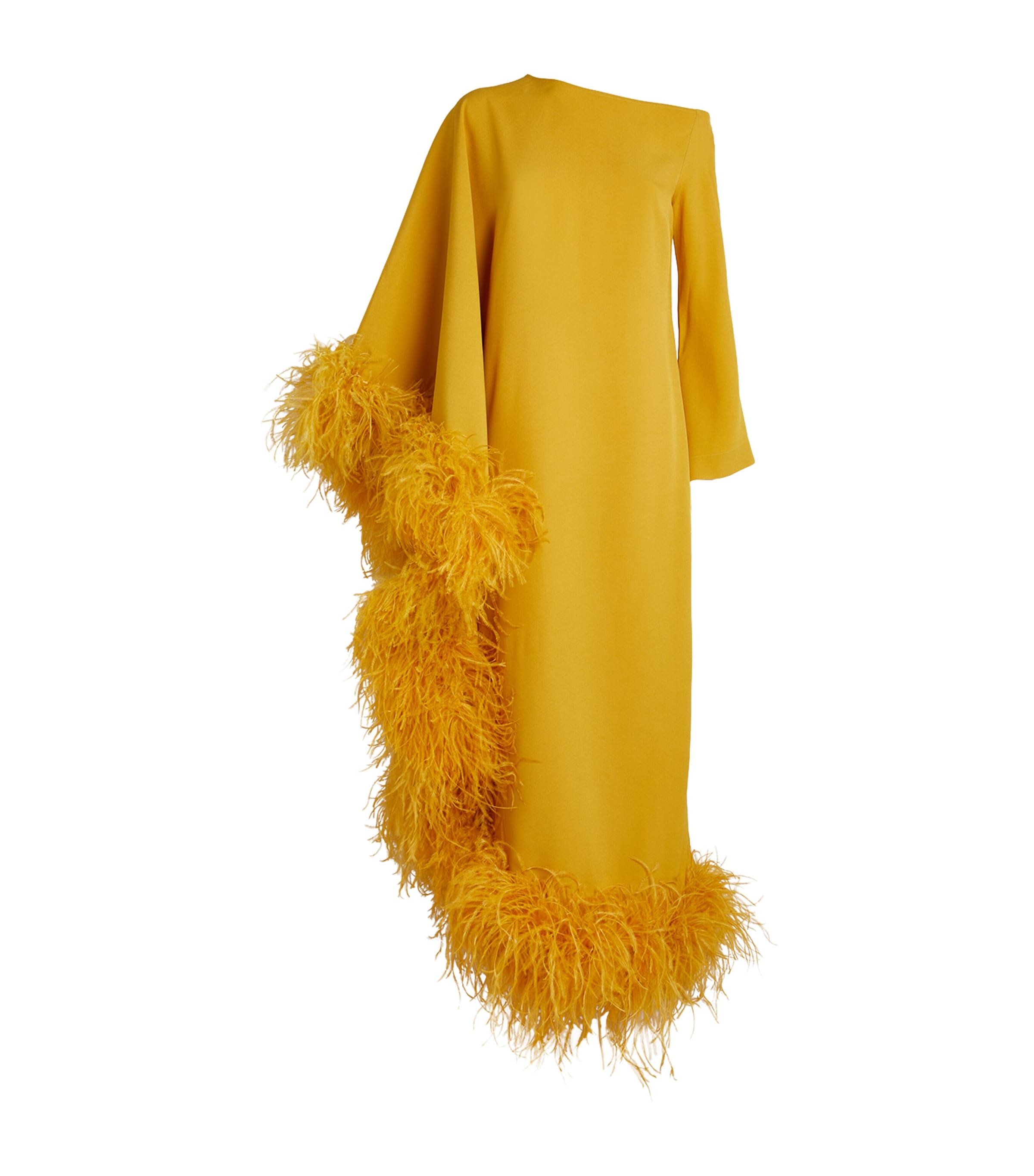 Shop Taller Marmo Feather-trim Ubud Extravaganza Dress In Yellow