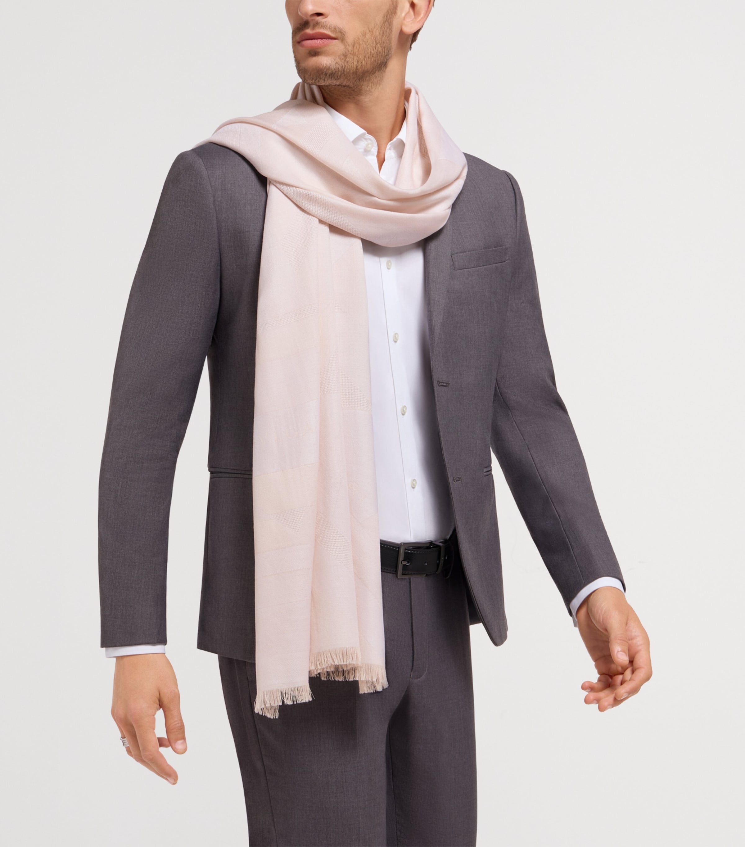 Cashmere Logo Fringed Scarf BEIGE Image 2