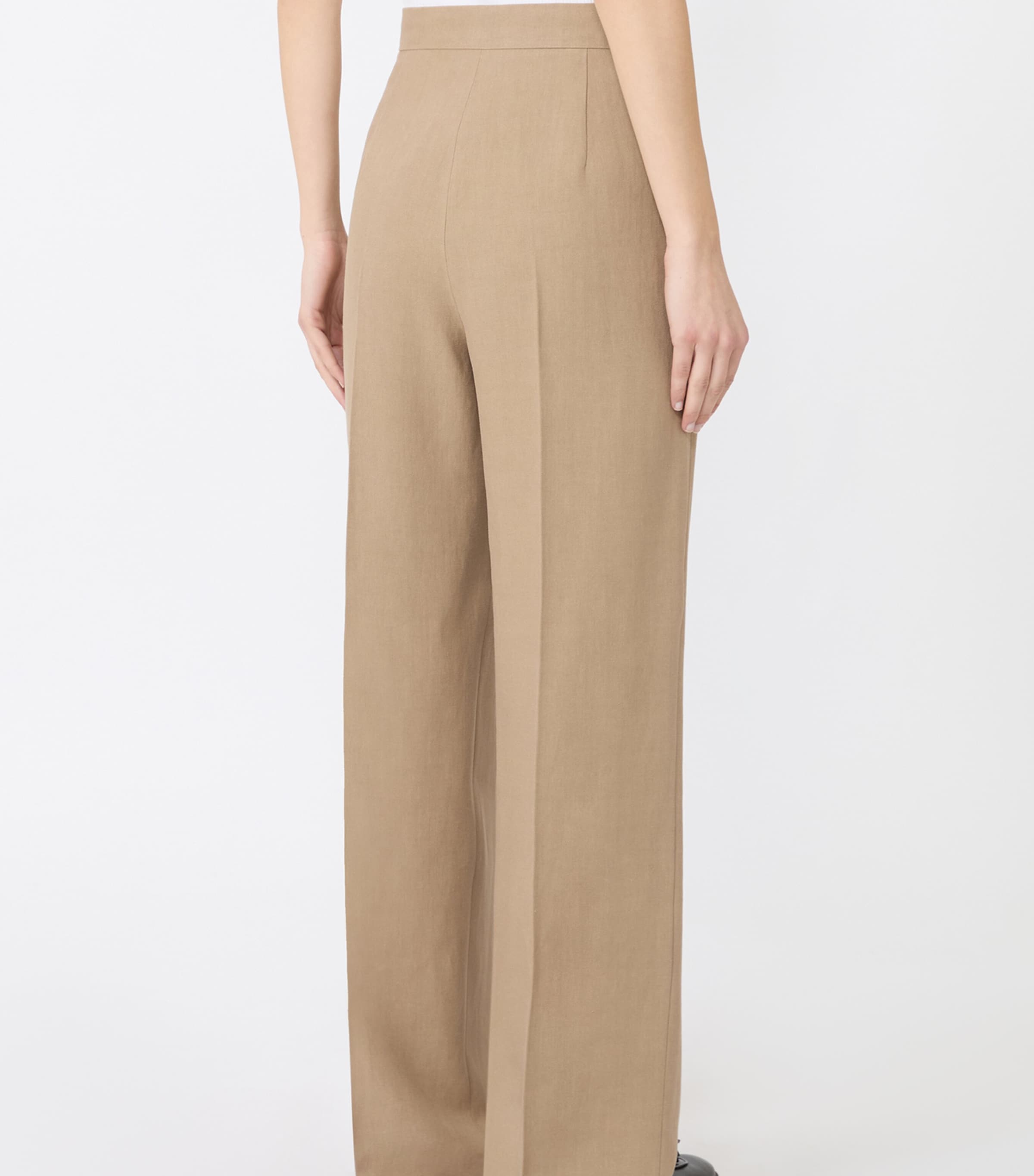 Max Mara Womens Linen Pleated Wide-Leg Trousers Desert Image 3