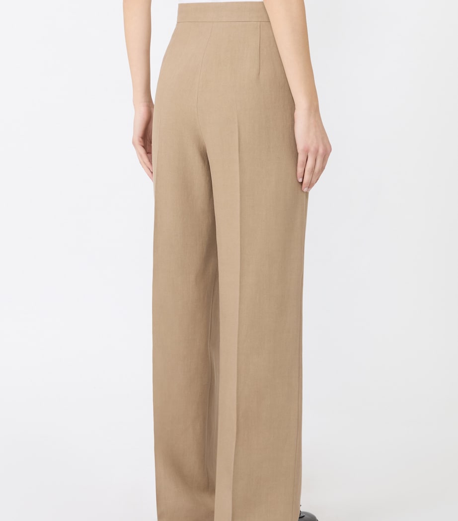 Max Mara Womens Linen Pleated Wide-Leg Trousers Desert Image 3